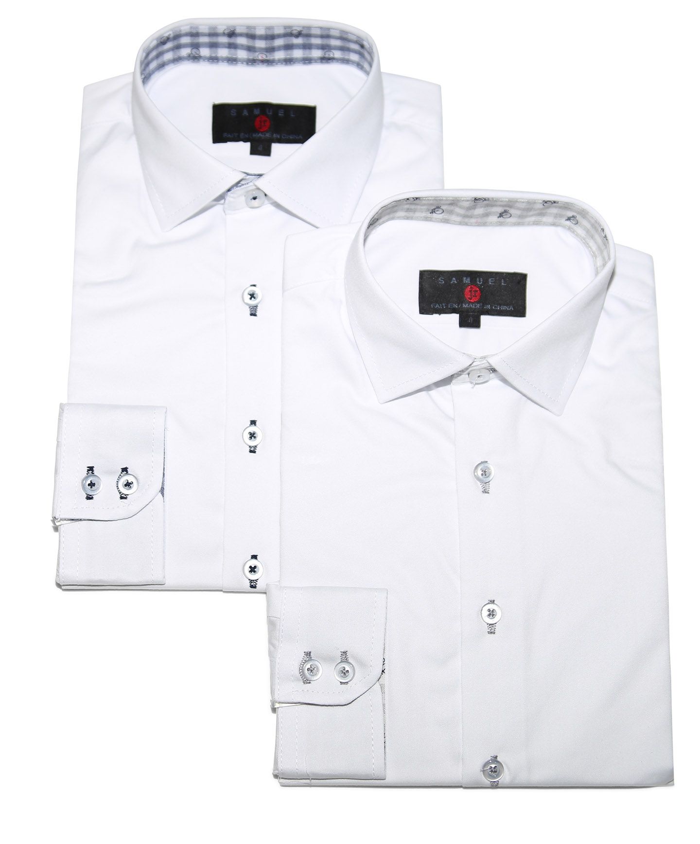SAMUEL JR Boys Contrast White Long Sleeve Cotton Blend Dress Shirt ASHJ44L