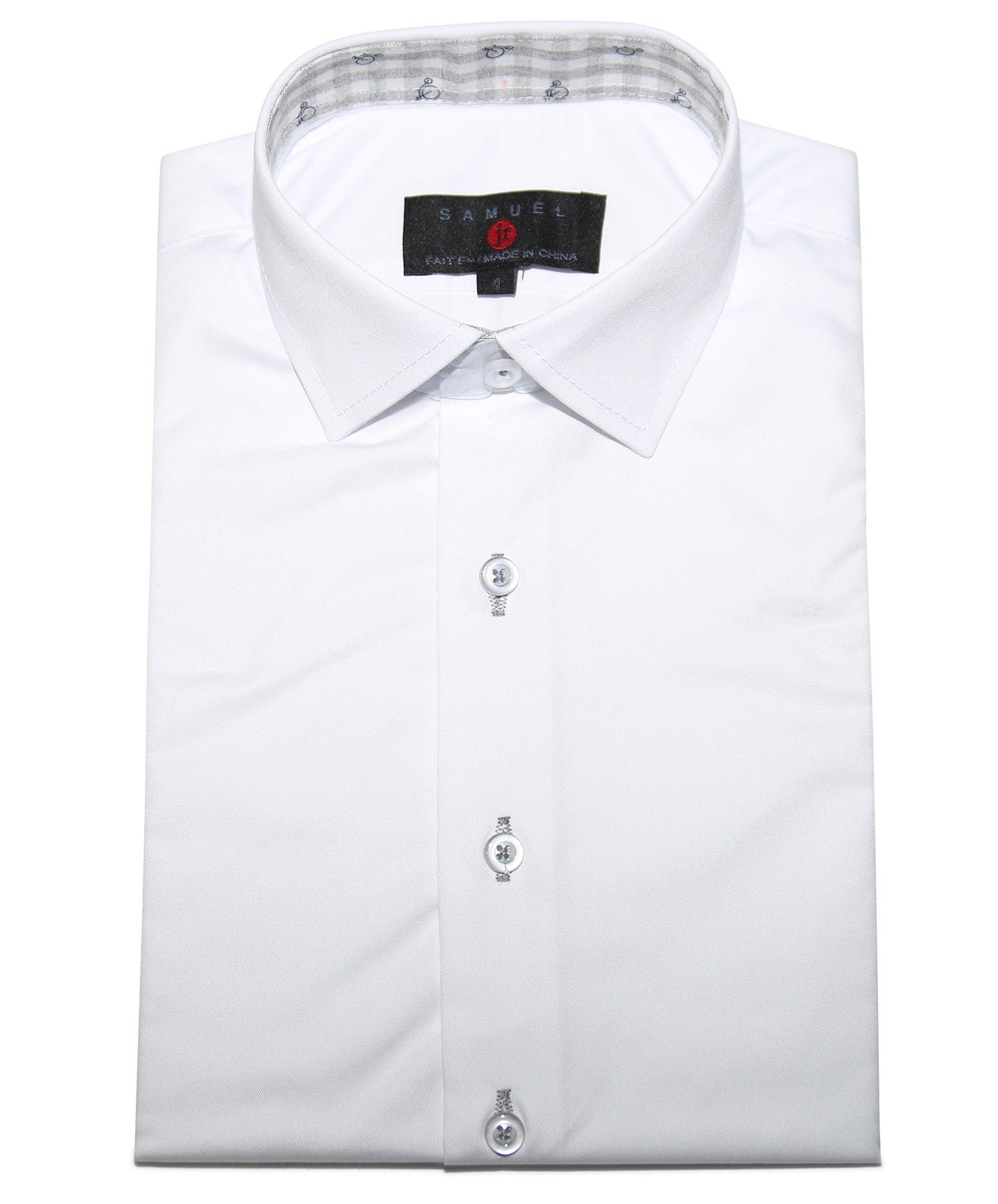 SAMUEL JR Boys Short Sleeve Contrast White Cotton Blend Dress Shirt ASHJ44S