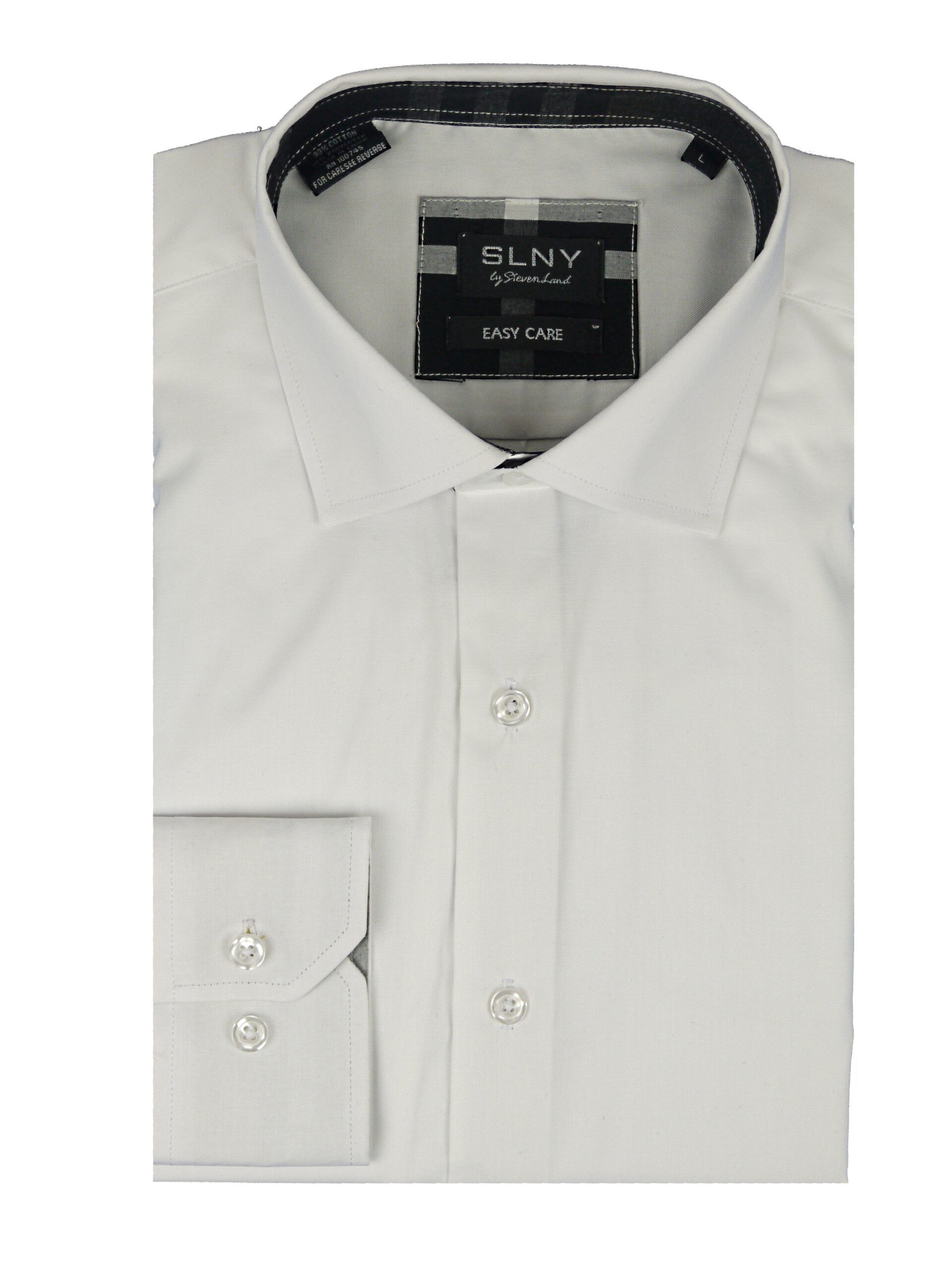 SLNY Mens Slim Fit Long Sleeve Solid White With Contrast Collar Dress Shirt