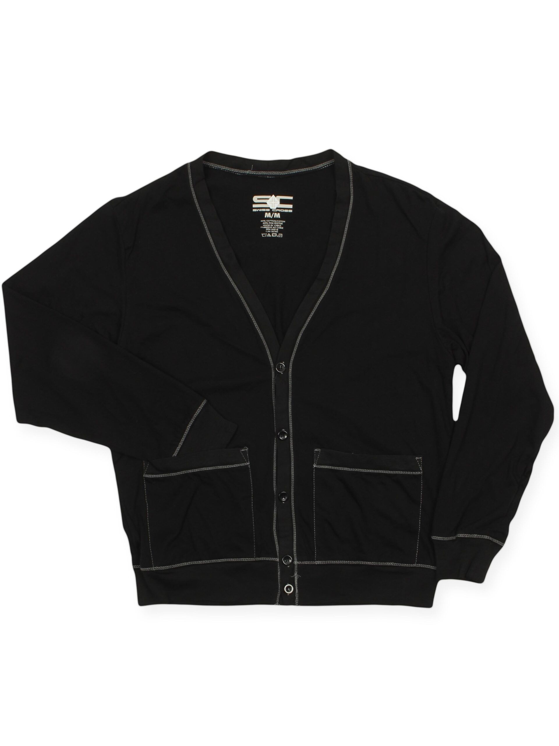 Swiss Cross Men's Button-Closure V-Neck Cotton Black Cardigen-(sweater) ssk-90-4