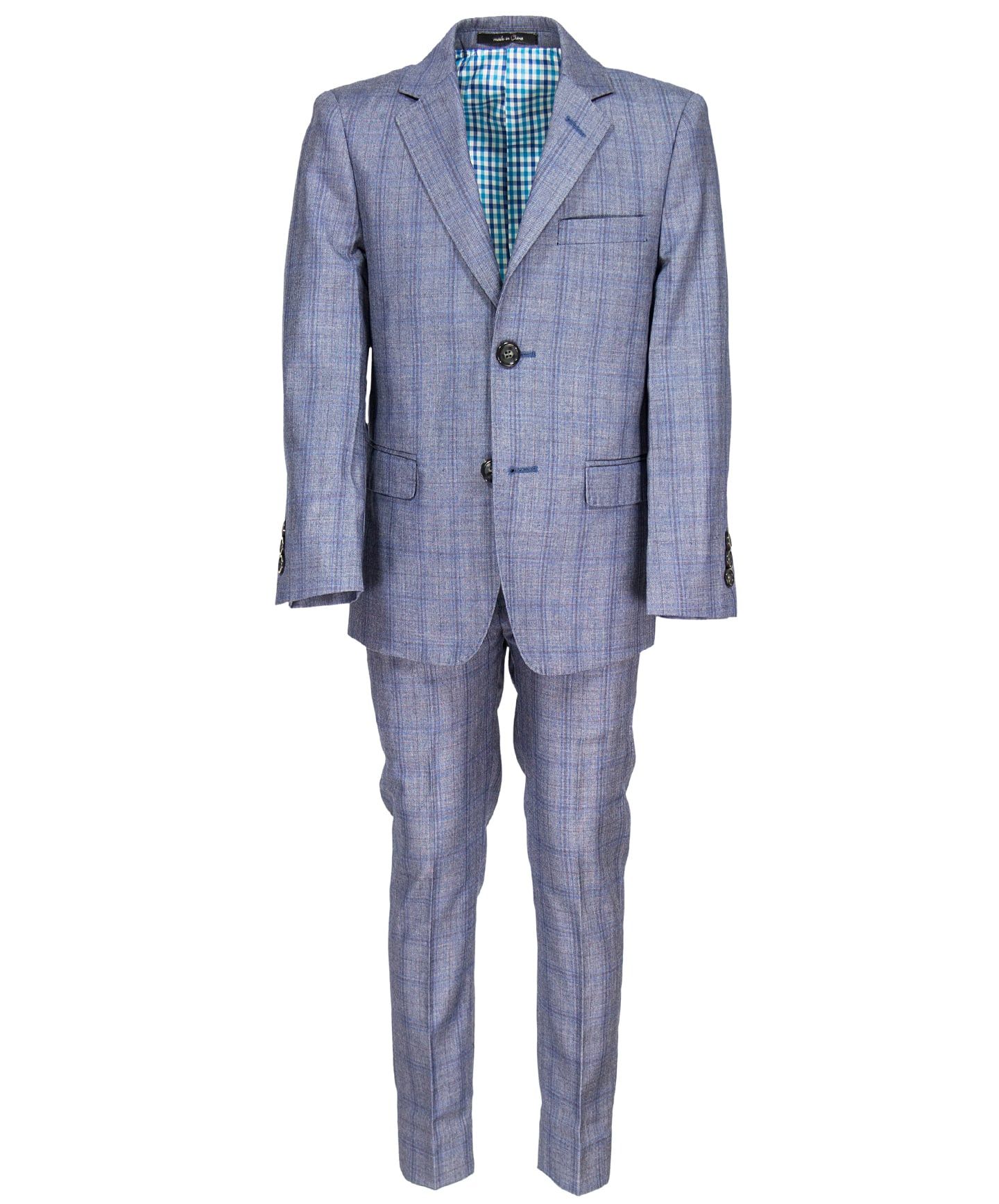 T.O. Boys Grey Plaid Suit - Slim & Husky Fits