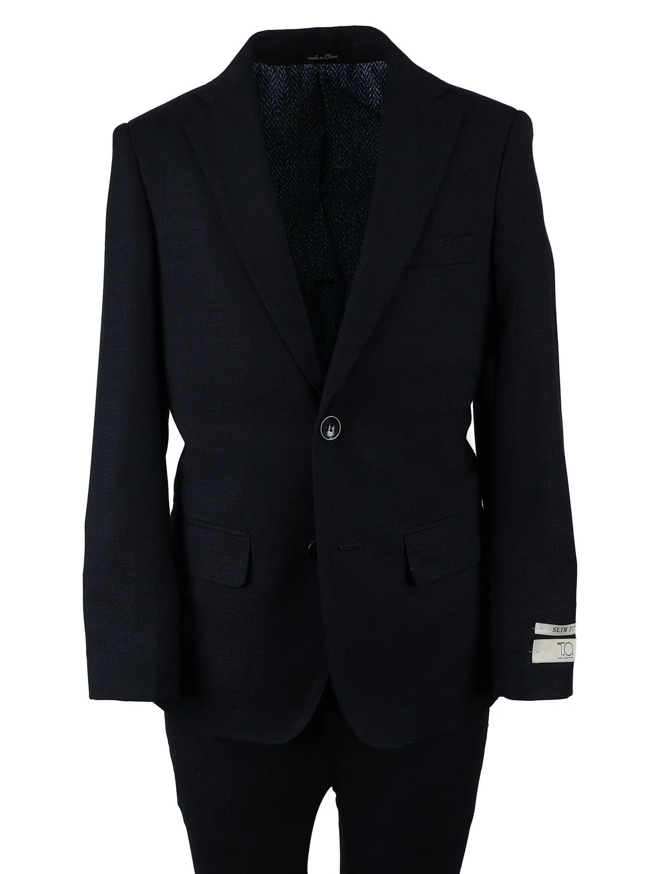 T.O. BOYS HUSKY FIT MICROFIBER BLEND NAVY BIRDSEYE DESIGN SUIT