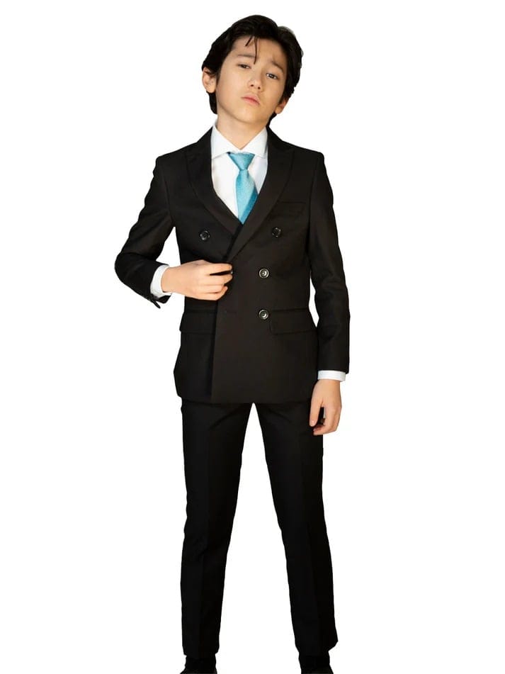 T.O. BOYS SLIM FIT DOUBLE-BREASTED MICROFIBER BLEND SOLID SUIT