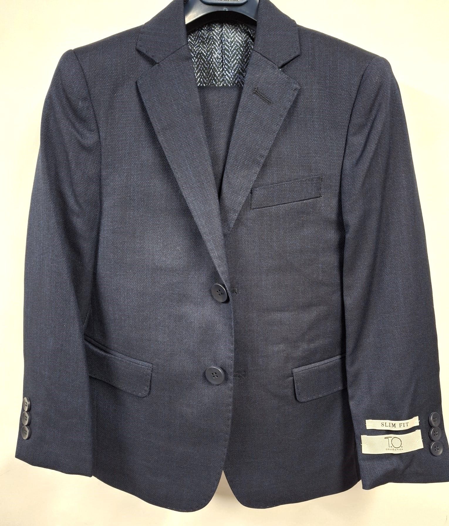 T.O. BOYS SLIM FIT MICROFIBER BLEND NAVY DESIGN SUIT