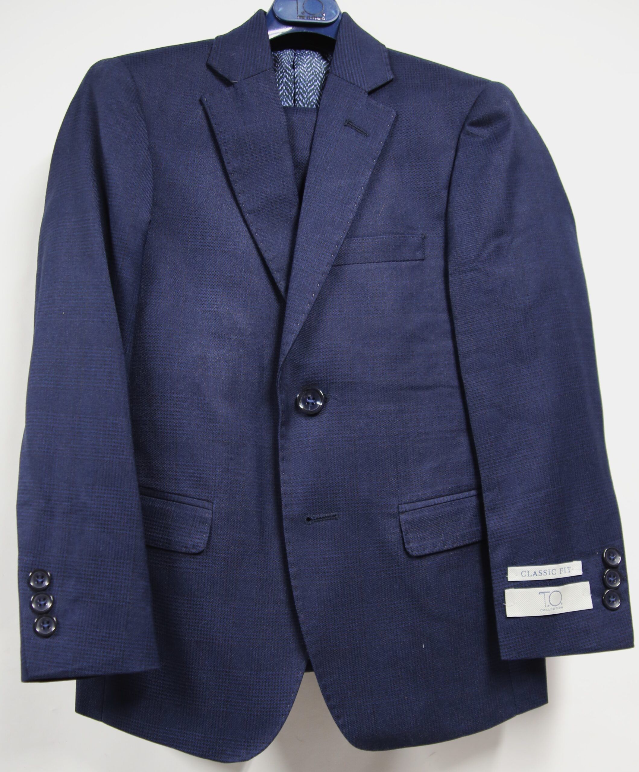 T.O. COLLECTION BOYS CLASSIC FIT MICROFIBER BLEND NAVY DESIGN SUIT