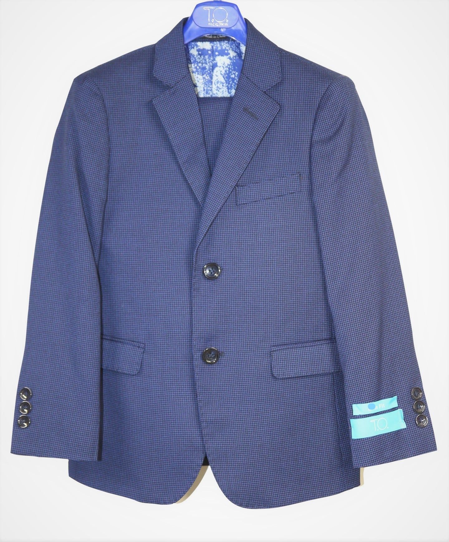 T.O. COLLECTION Boys CLASSIC Fit Microfiber Blend Navy Design Suit