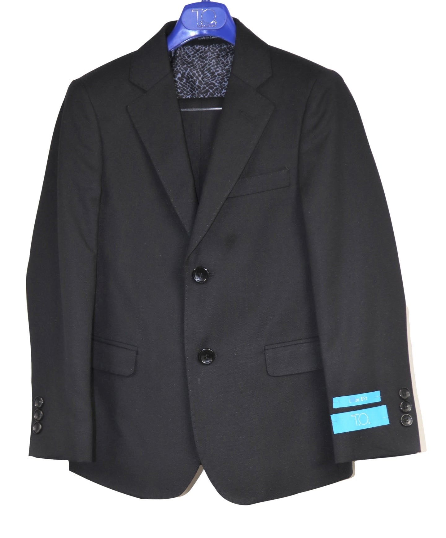 T.O. COLLECTION Boys Husky Fit Microfiber Blend Black On Black Design Suit