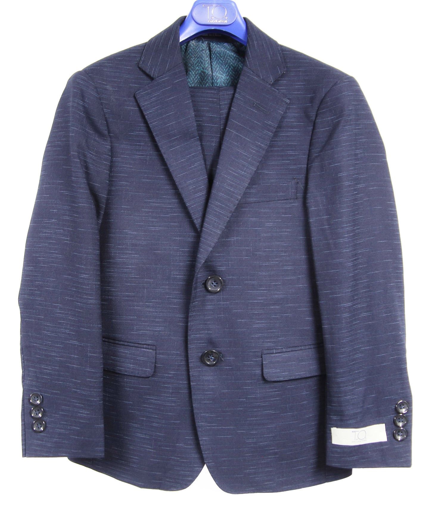 T.O. COLLECTION Boys HUSKY Fit Microfiber Blend Navy Design Suit 8825-3H