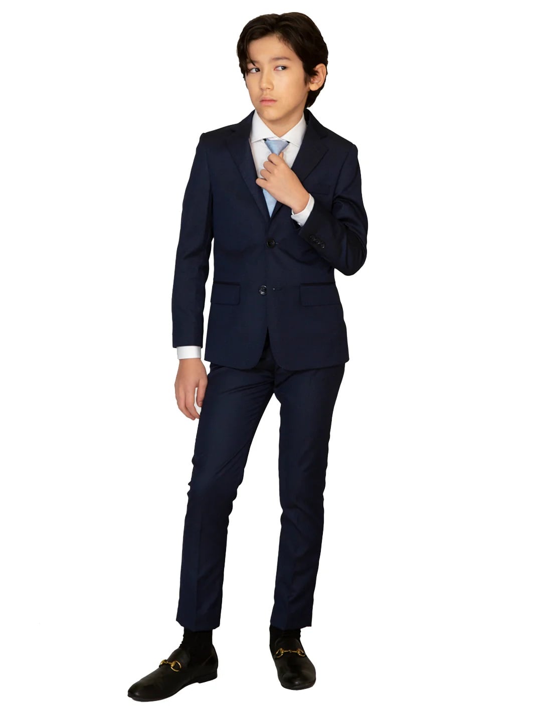 T.O. COLLECTION BOYS SLIM FIT MICROFIBER BLEND NAVY DESIGN SUIT