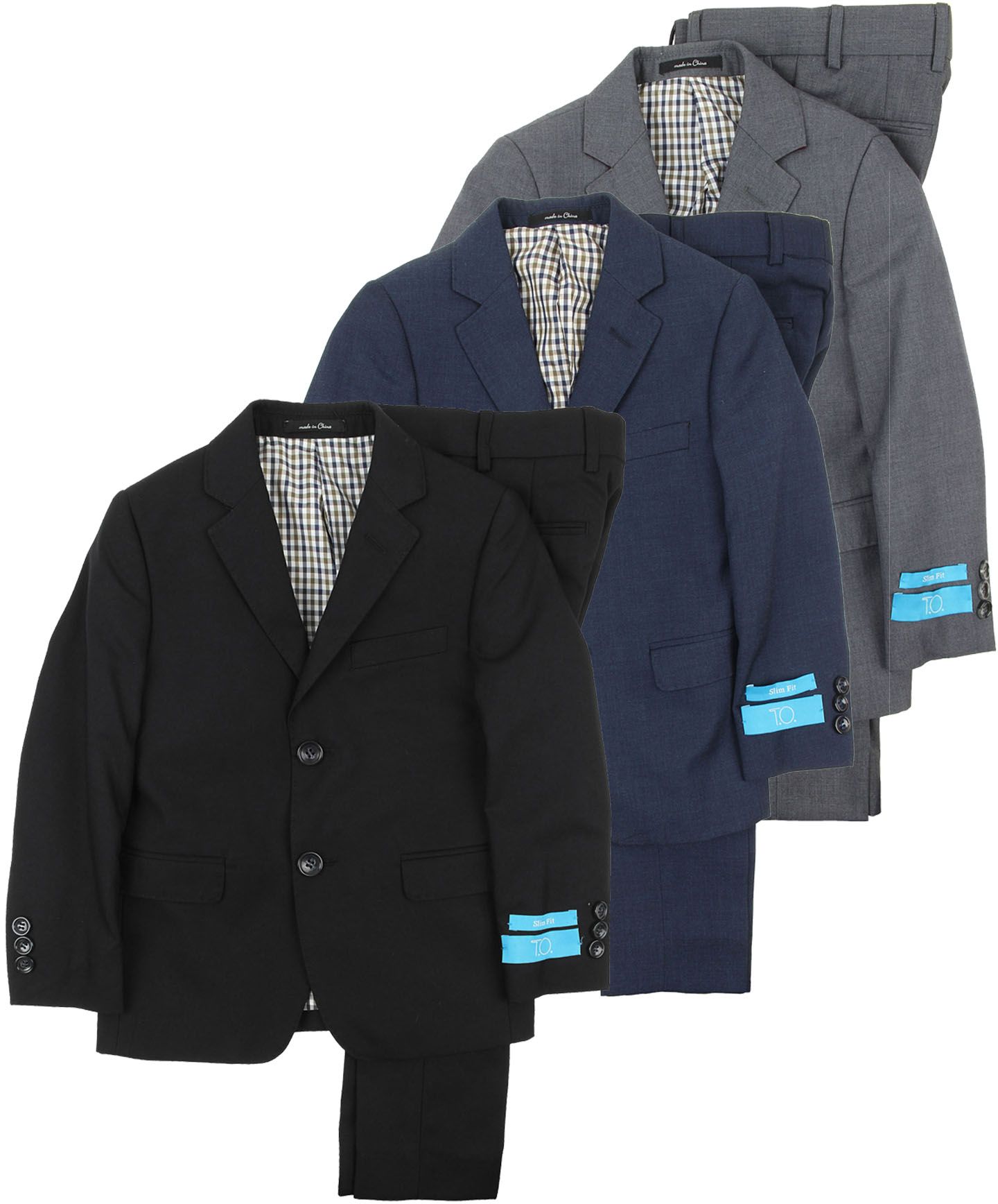 T.O. COLLECTION BOYS SLIM FIT MICROFIBER BLEND SOLID SUIT