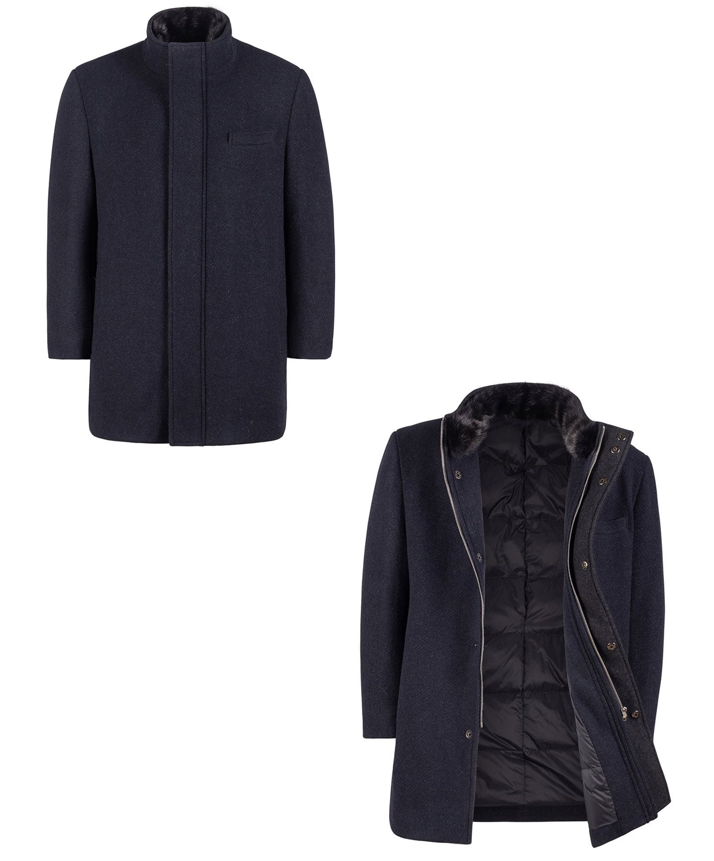 T.O. COLLECTION Men Wool & Down Blend Snap Button Up And Zipper Coat - LINCOLN-2