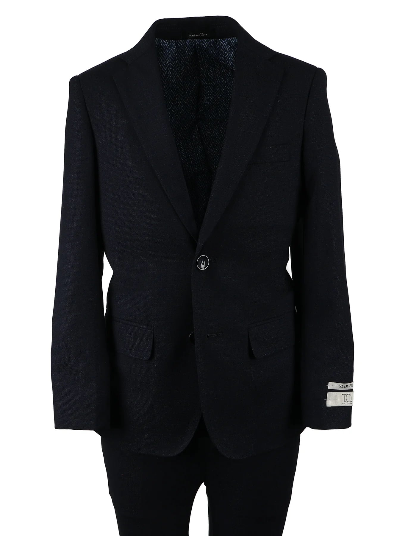 T.O. MENS SLIM FIT MICROFIBER BLEND NAVY BIRDSEYE DESIGN SUIT