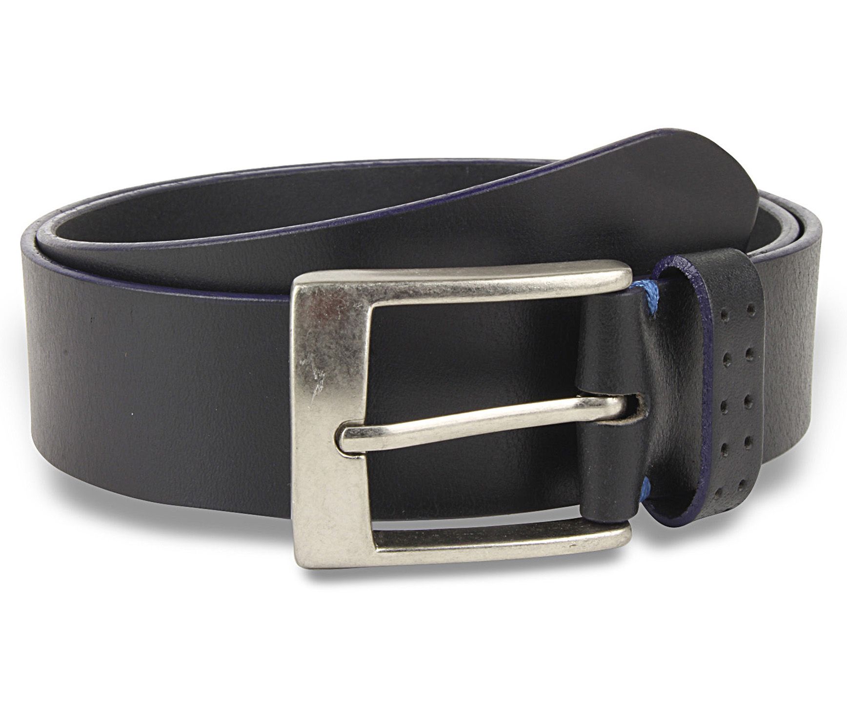 TALLIA Men's Samuel Black W' Blue Edge Leather Belt