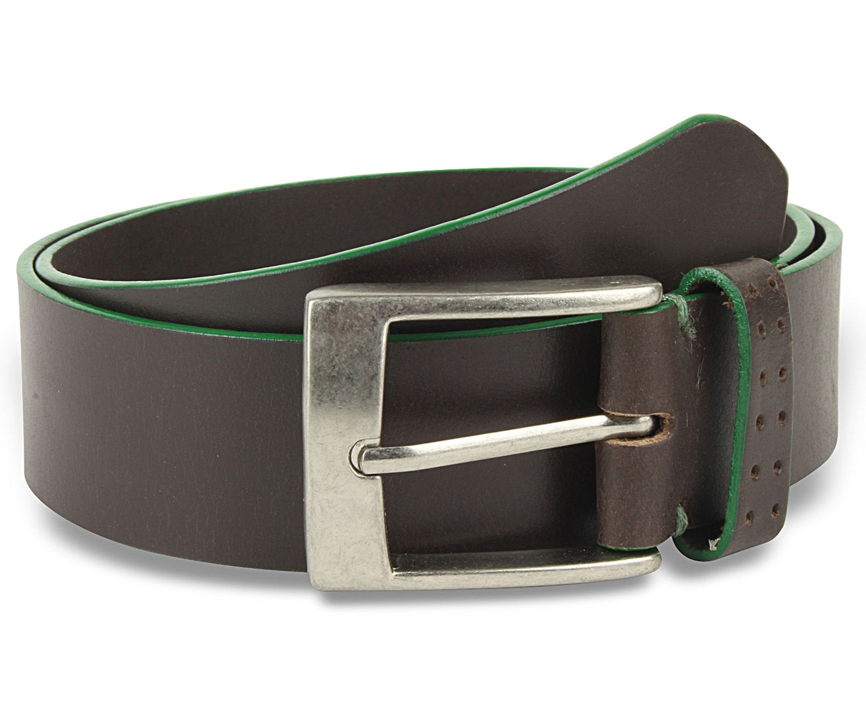 TALLIA Men's Samuel D-Brown W' Green Edge Leather Belt