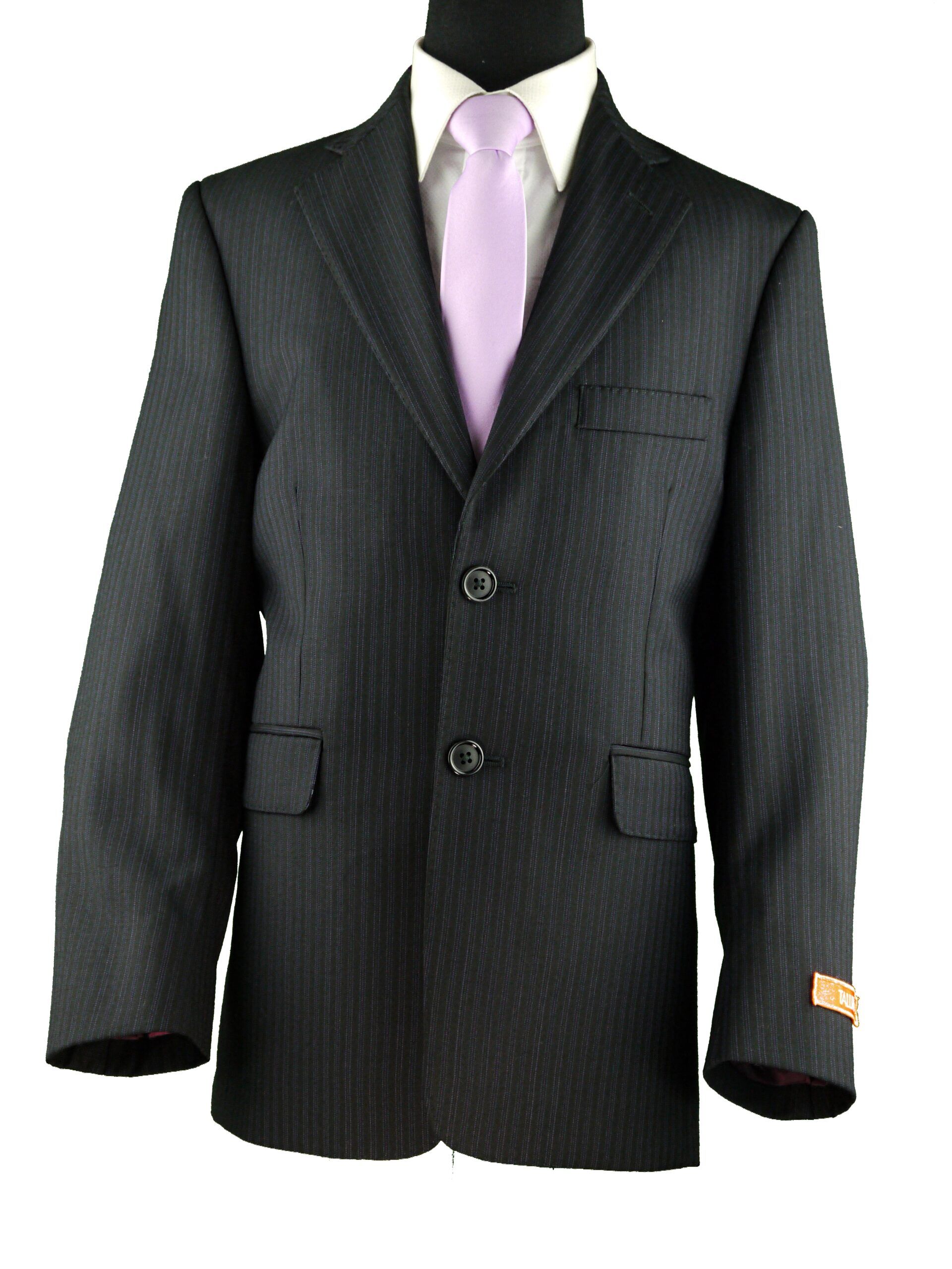 TALLLIA Boys Classic Fit 100% Wool Black Pinstripe Suit