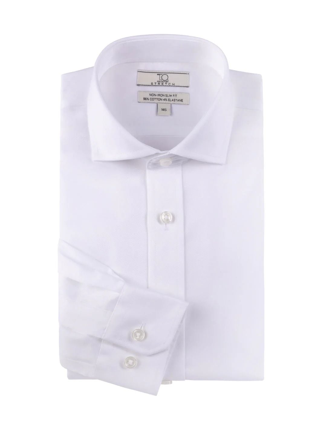 TO MENS STRETCH CLLASSIC FIT LONG SLEEVE SOLID WHITE COTTON BLEND DRESS SHIRT
