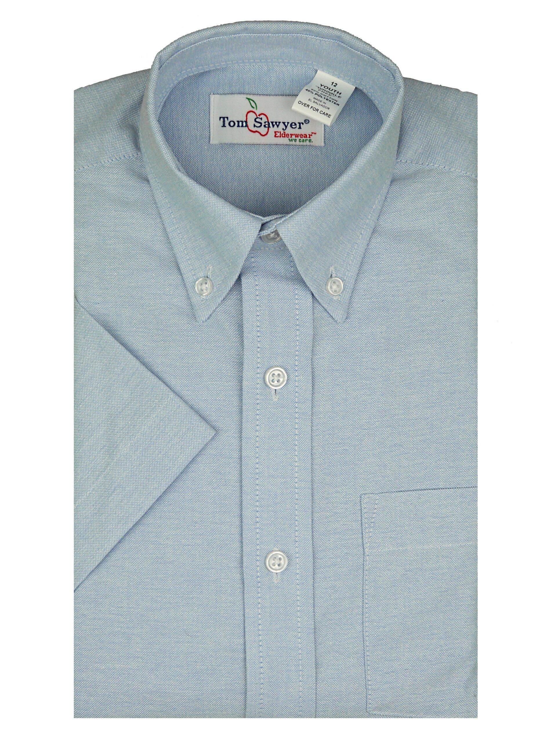 TOM SAWYER Boys Light Blue Short Sleeve Button Down Oxford Shirt Wrinkle Free