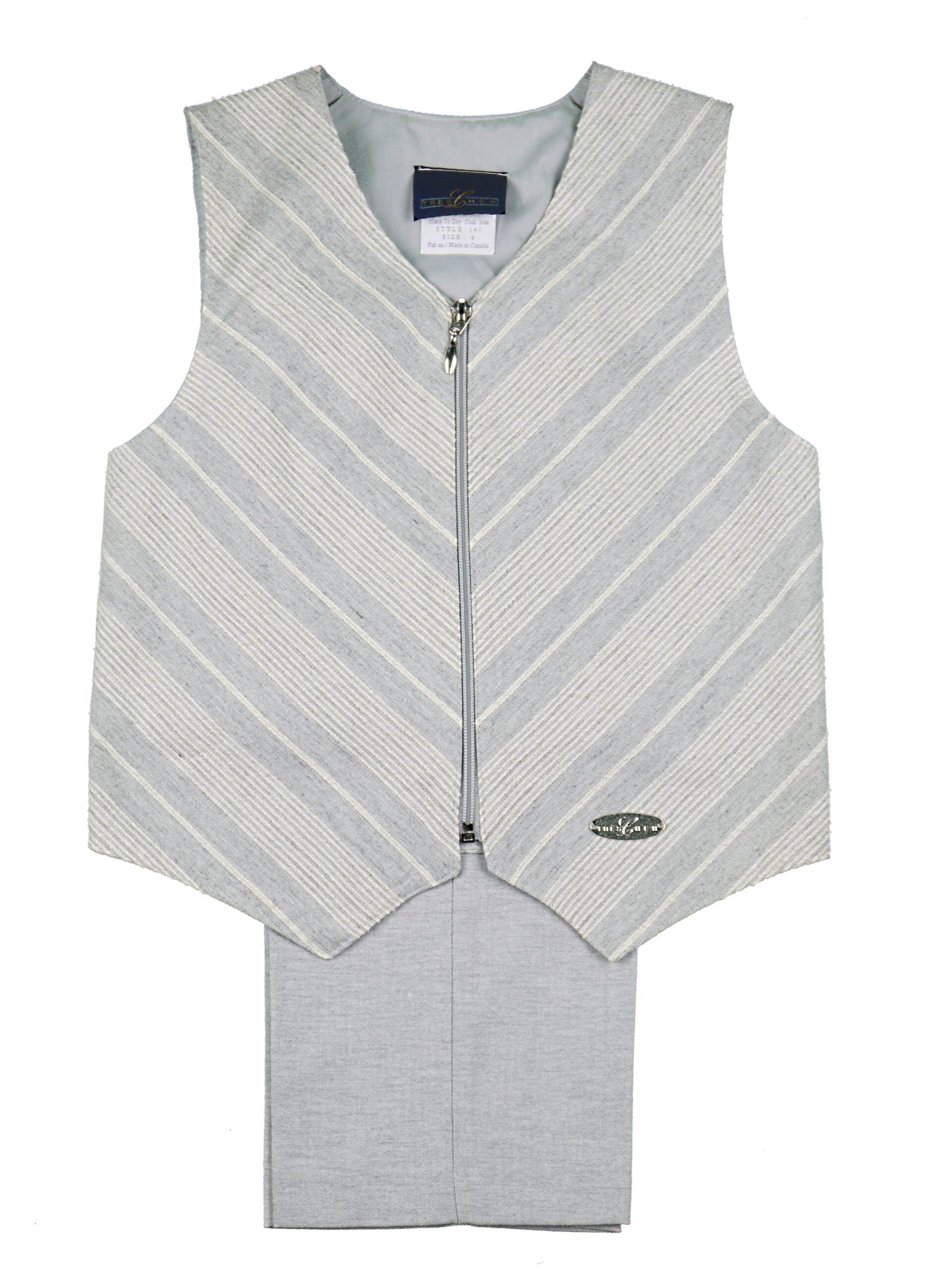 TRESCHER Boys Classic Fit Grey Suit Vest With Pants - Zipper Down