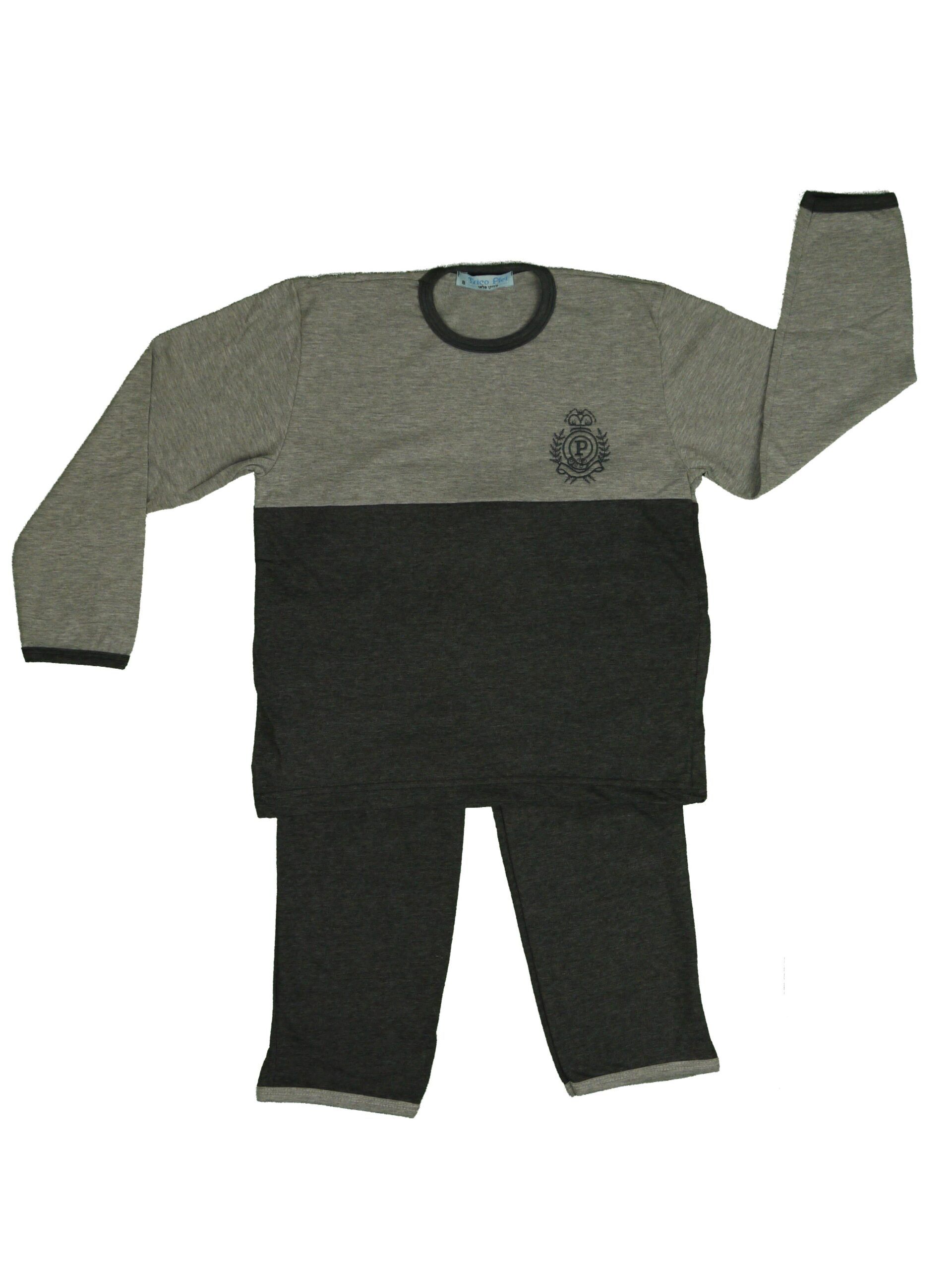 TRICO PLEI Boys Charoal / Grey Top Solid Bottom Pajama Set