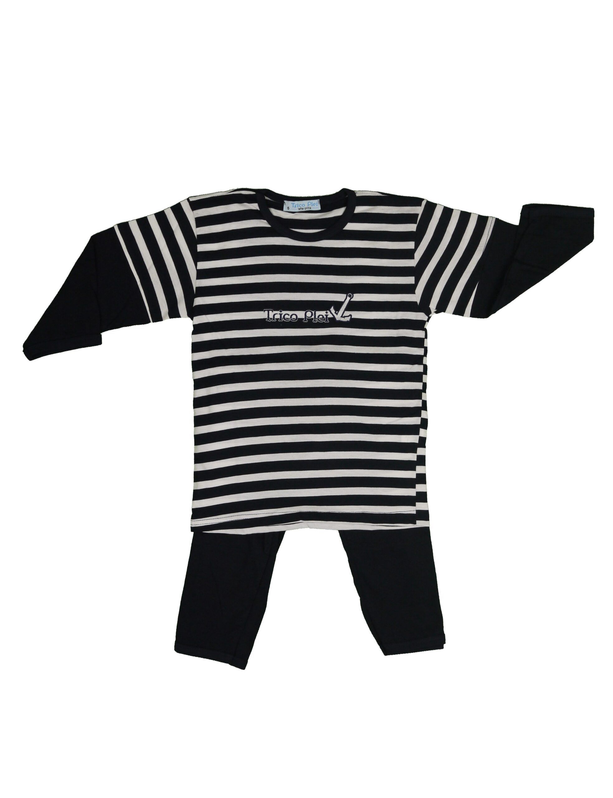 TRICO PLEI Boys Navy stripe Top Solid Navy Bottom Pajama Set
