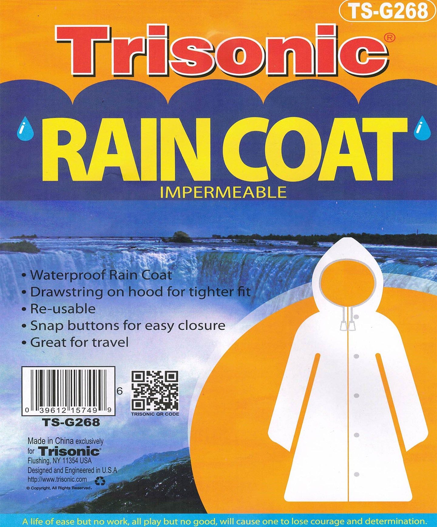 TRISONIC Kids Clear Snap Buttons Hooded Poncho Waterproof Raincoat