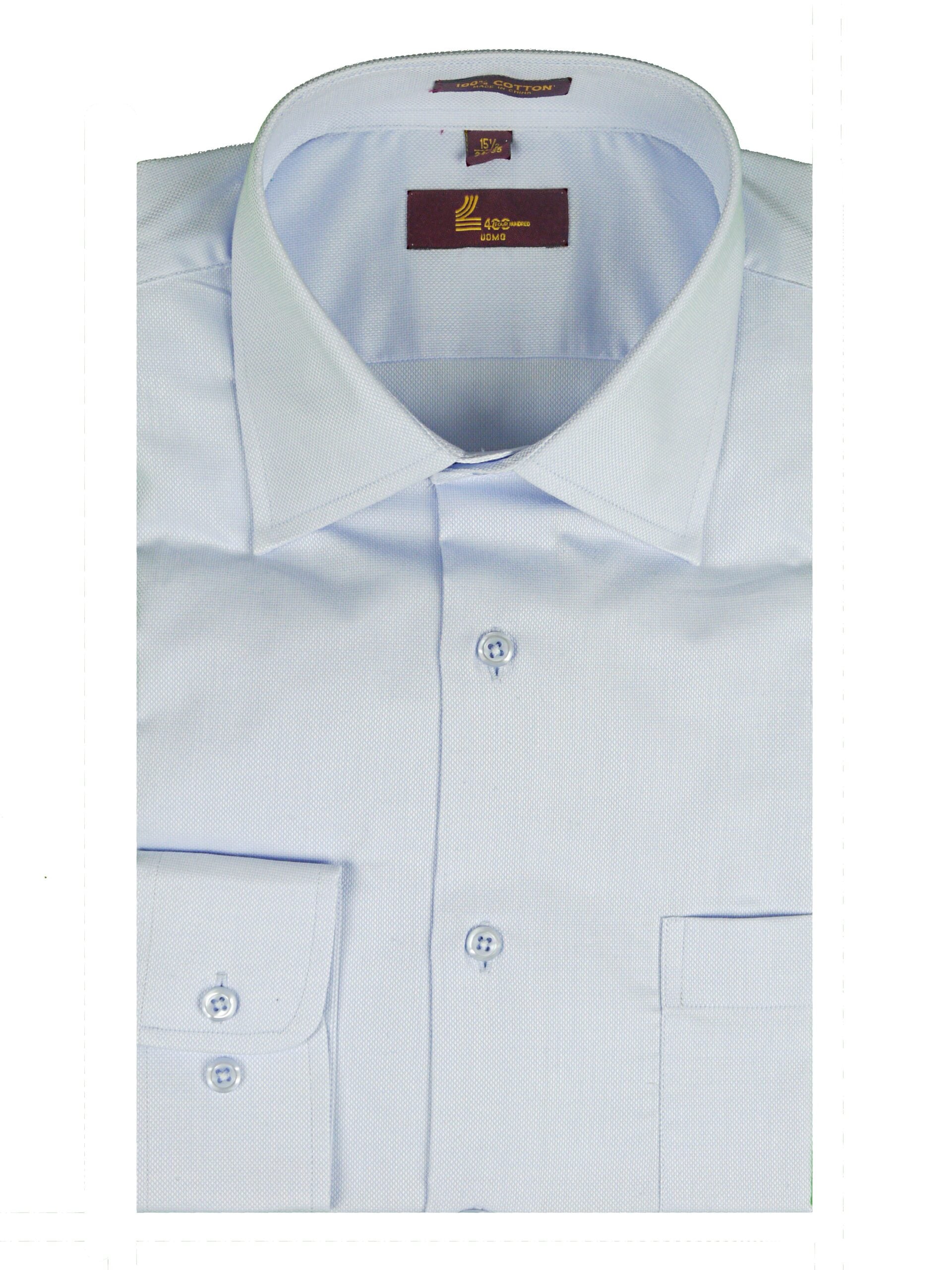 UOMO Mens Classic Fit Long Sleeve Light Blue Shirt  100% Cotton