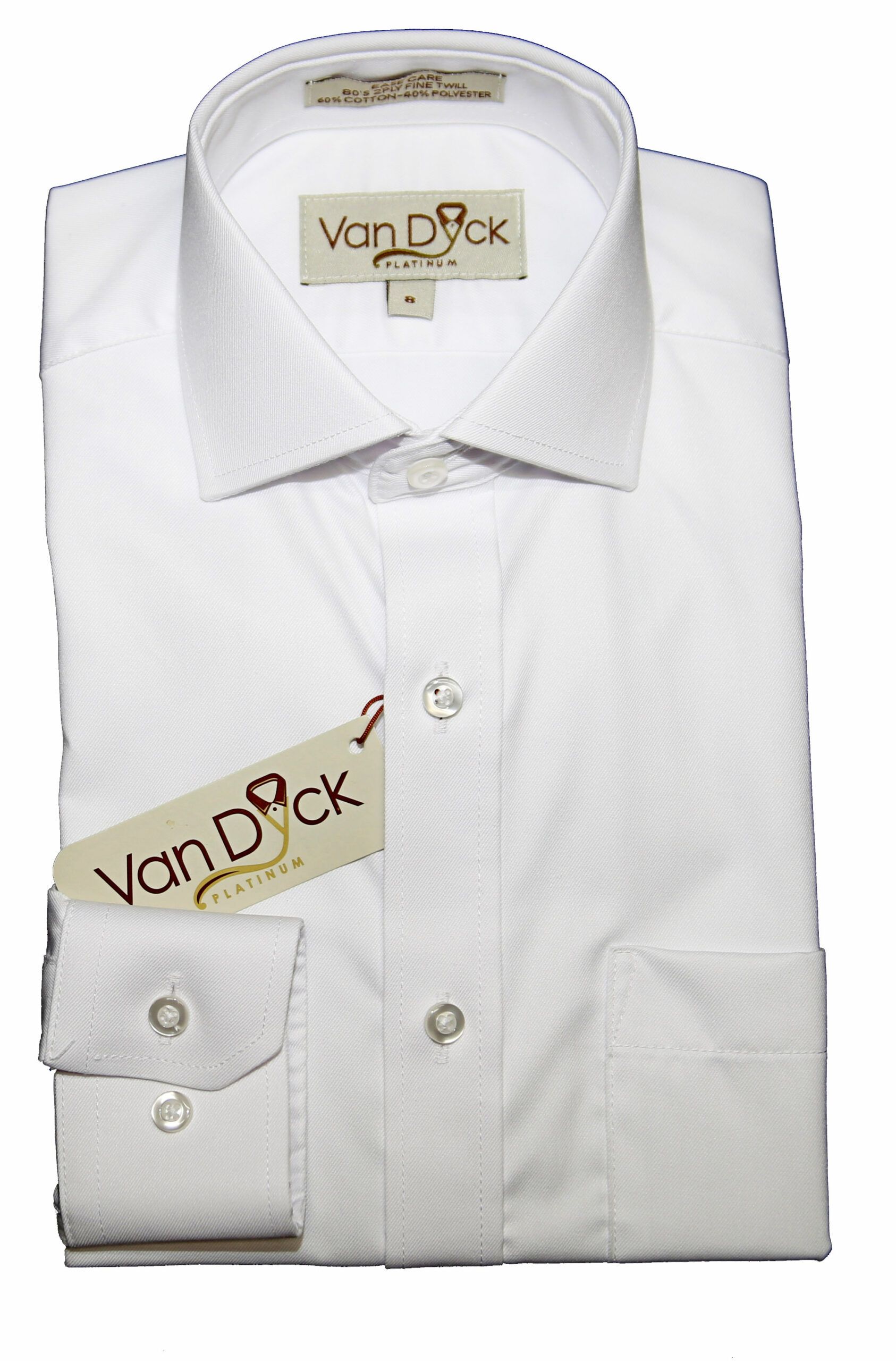 VAN DYCK Boys Classic Fit Long Sleeve Solid Twill Cotton Blend Dress Shirt  - Boytique %