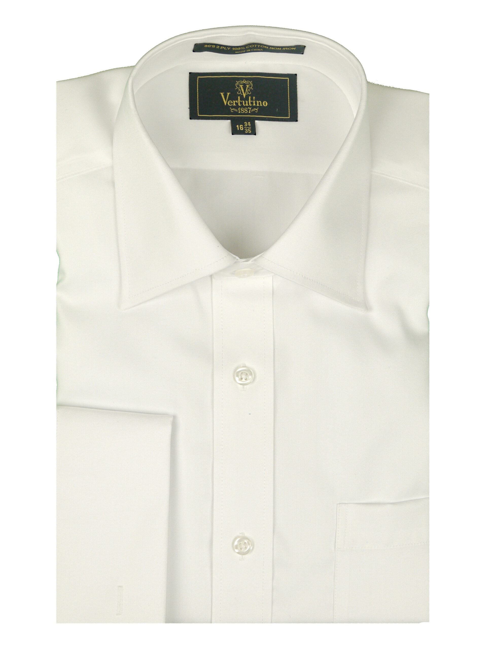  VERTUTINO Mens Classic Fit French Cuff Non Iron Solid White Dress Shirt
