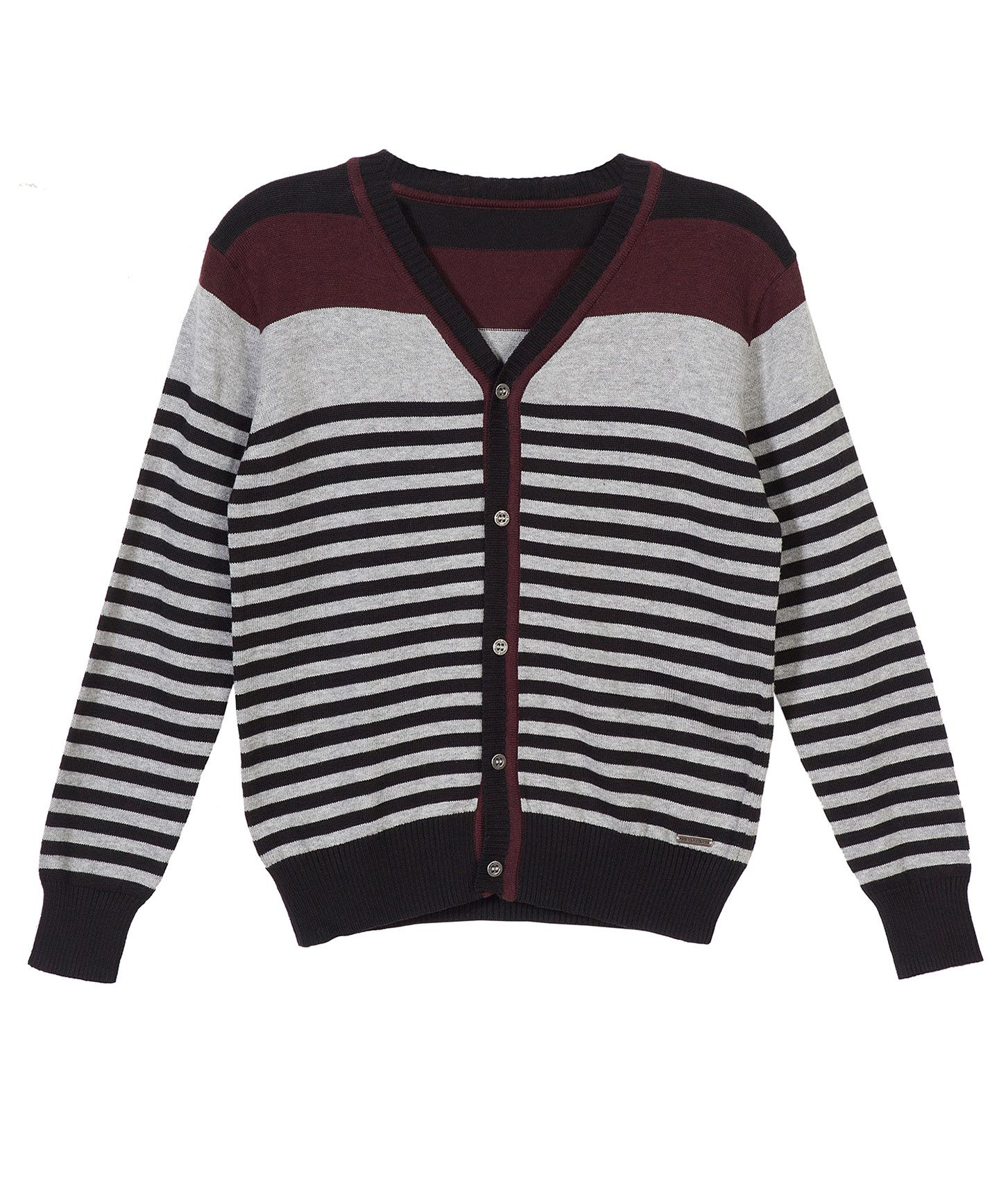 VIERO RICHI Boys 100% Cotton Burgandy With Grey Cardigan Knit Sweater 2360