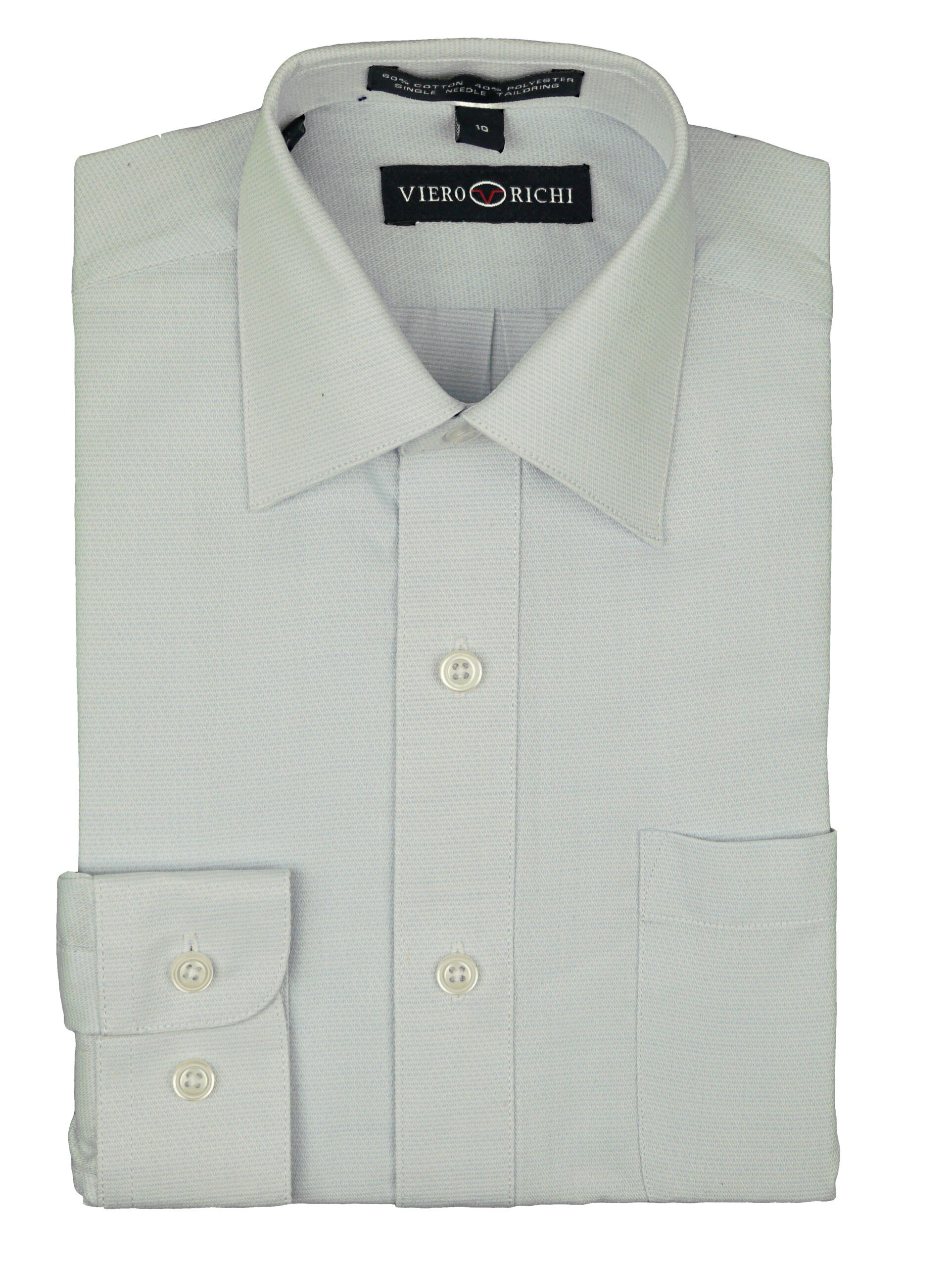 VIERO RICHI Boys L Blue Textured Cotton Blend Long Sleeve Dress Shirt