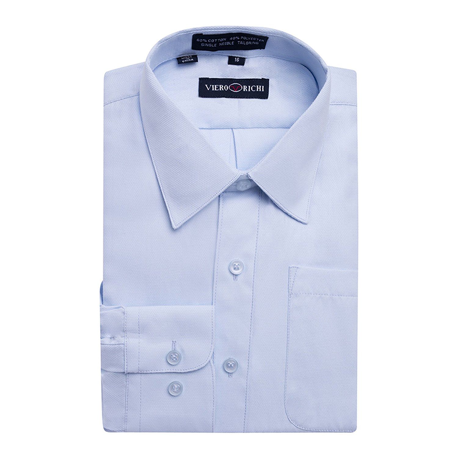 VIERO RICHI Boys Light Blue Textured Cotton Blend Long Sleeve Dress Shirt