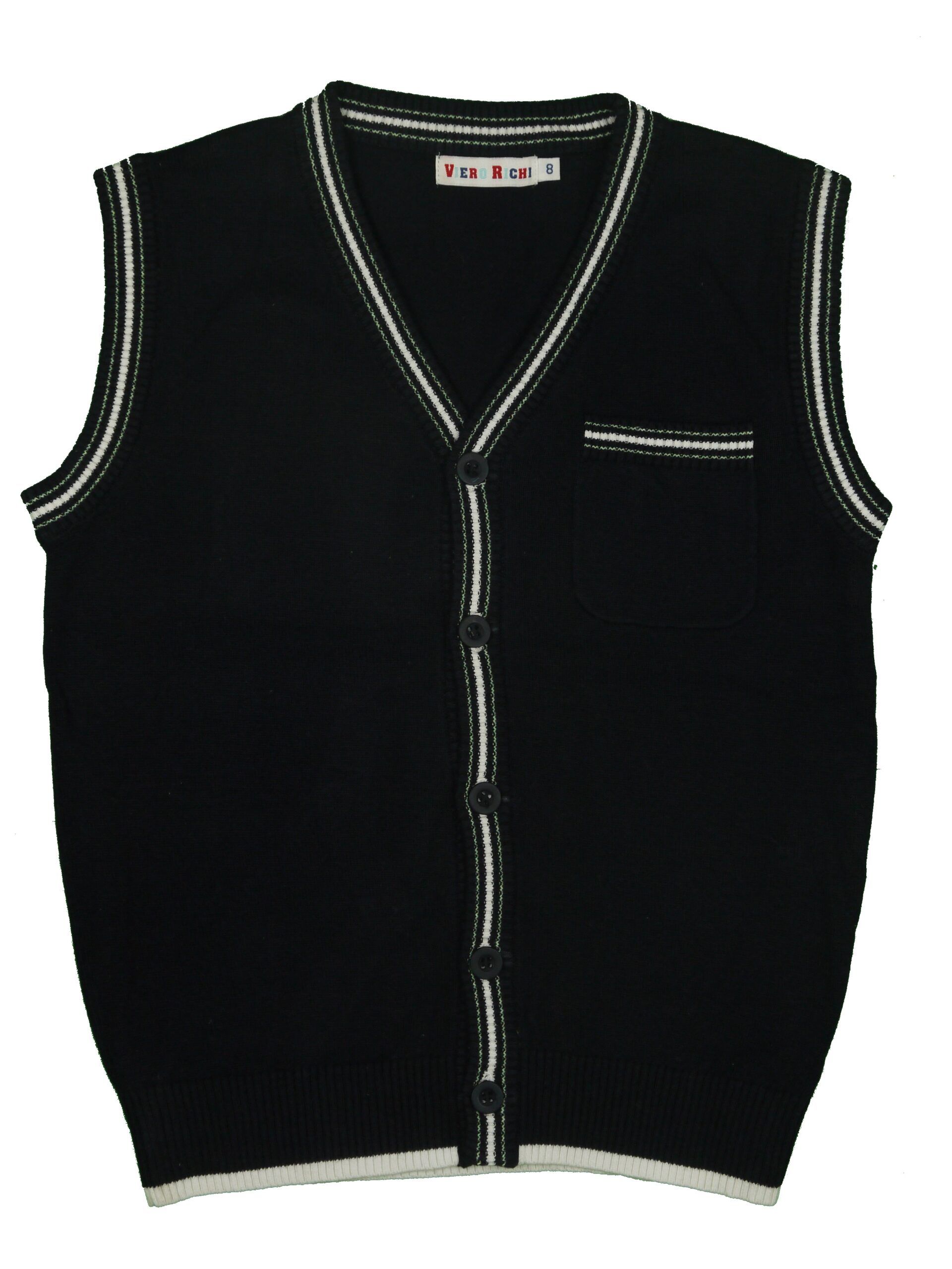VIERO RICHI Boys Navy White/Lime Trim Knit Vest