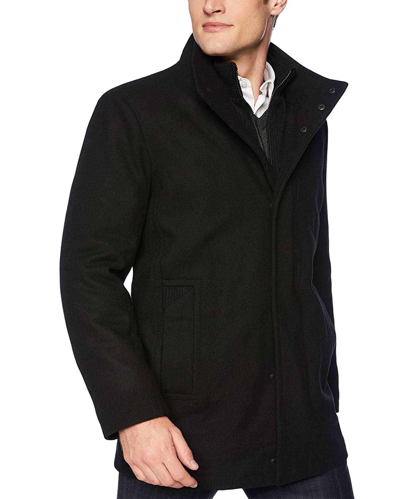 MARC NEW YORK Mens Coyle Wool Blend Stand Collar With Knit Bib Insert 3