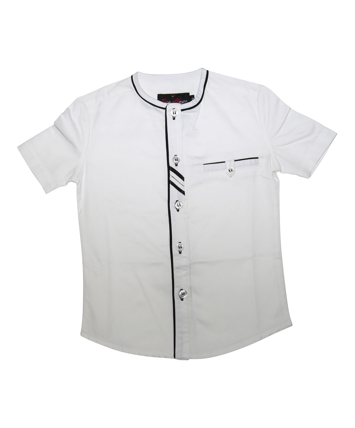 BEN HUGO Boys Short Sleeve Contrast White Collarless Cotton Mix Dress Shirt 476S Boytique
