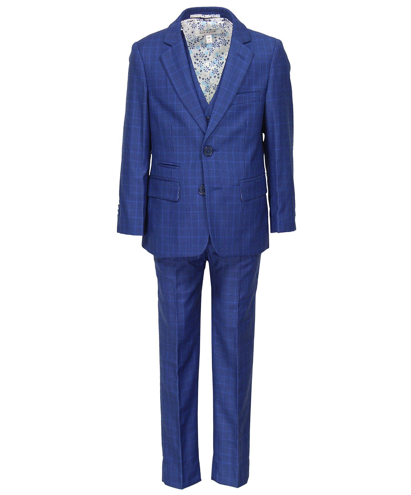 ISAAC MIZRAHI Boys Slim Fit Plaid Suit 3 piece Blue Boytique