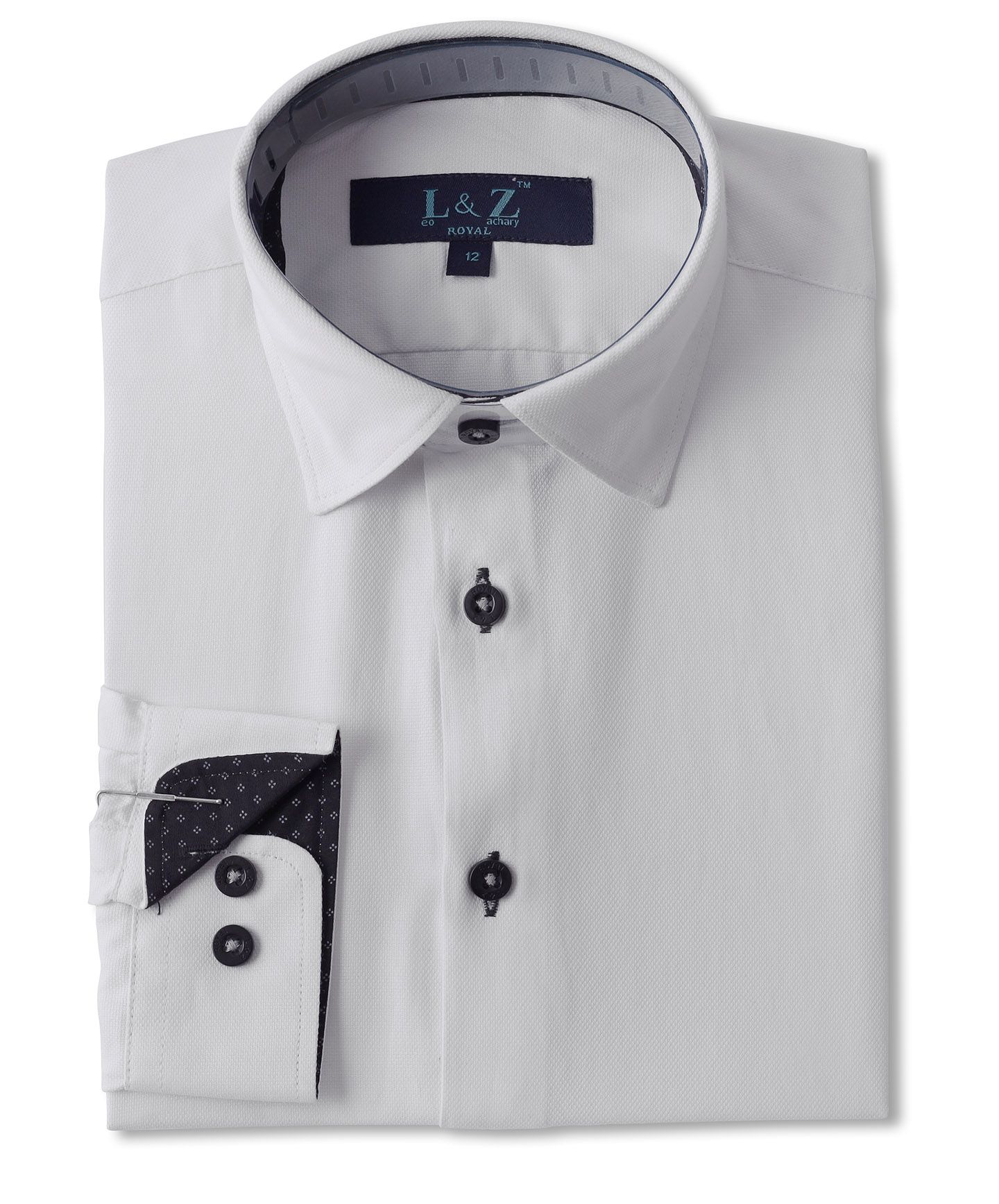 LEO ZACHARY Boys Slim Fit Long Sleeve Contrast Collar White Dress Shirt 5850 Boytique
