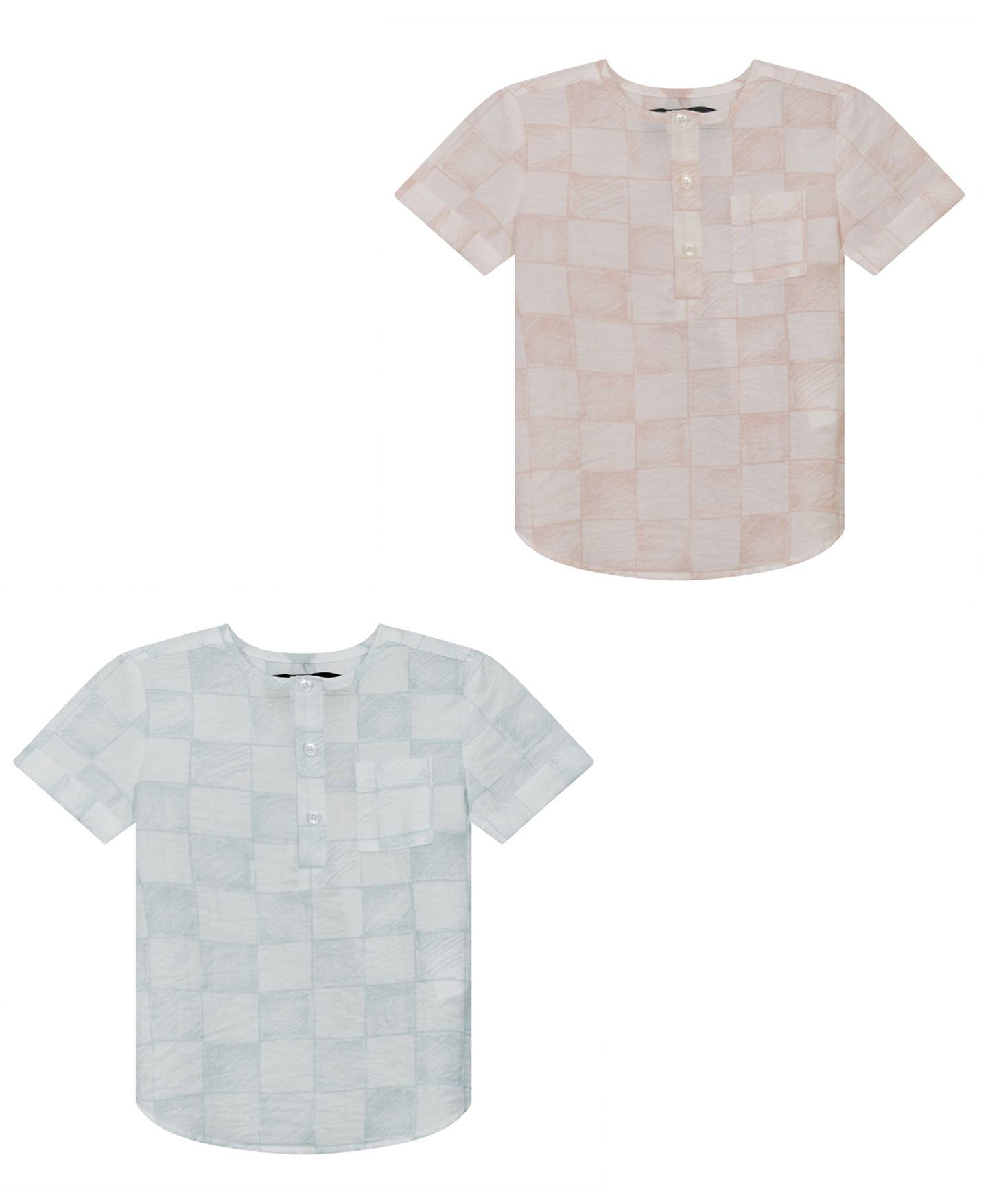 SAMUEL JR Boys Short Sleeve Microfiber Blend Checke Design No Collar Dress Shirt Boytique