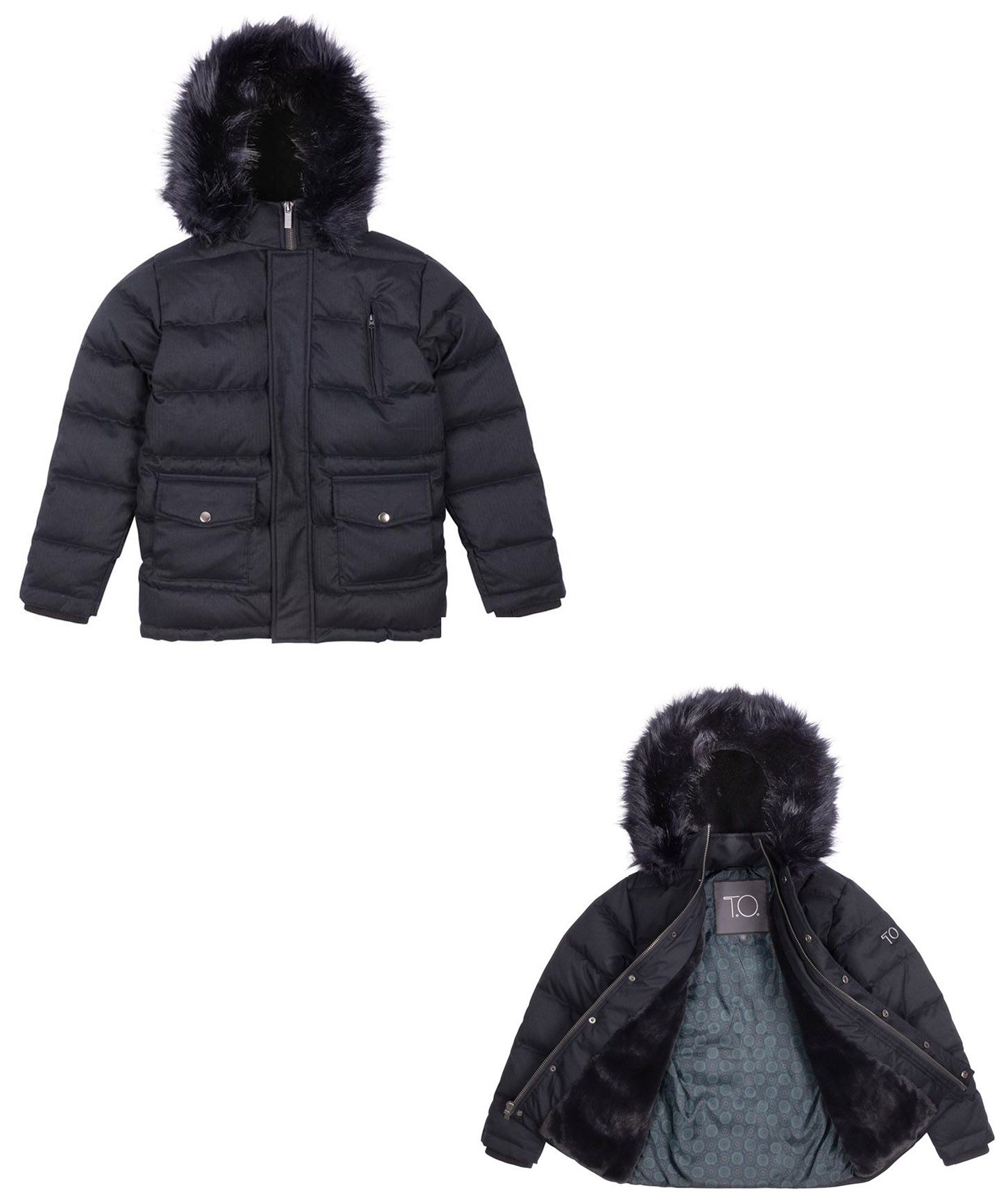 T.O. COLLECTION Boys Down Blend Patch Pocket Puffer Coat - Boytique %