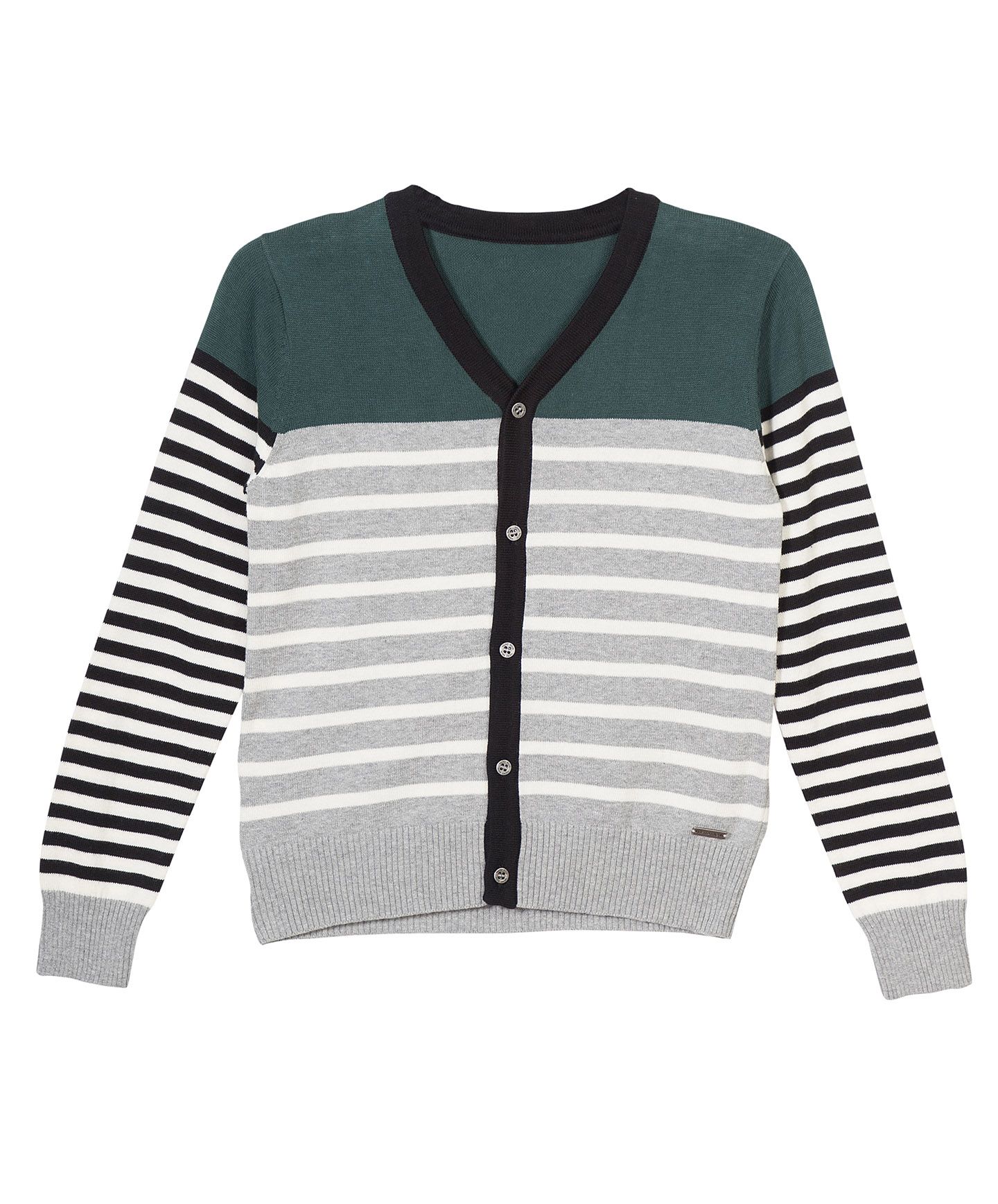 VIERO RICHI Boys 100% Cotton Green With Grey Cardigan Knit Sweater 2363  grey