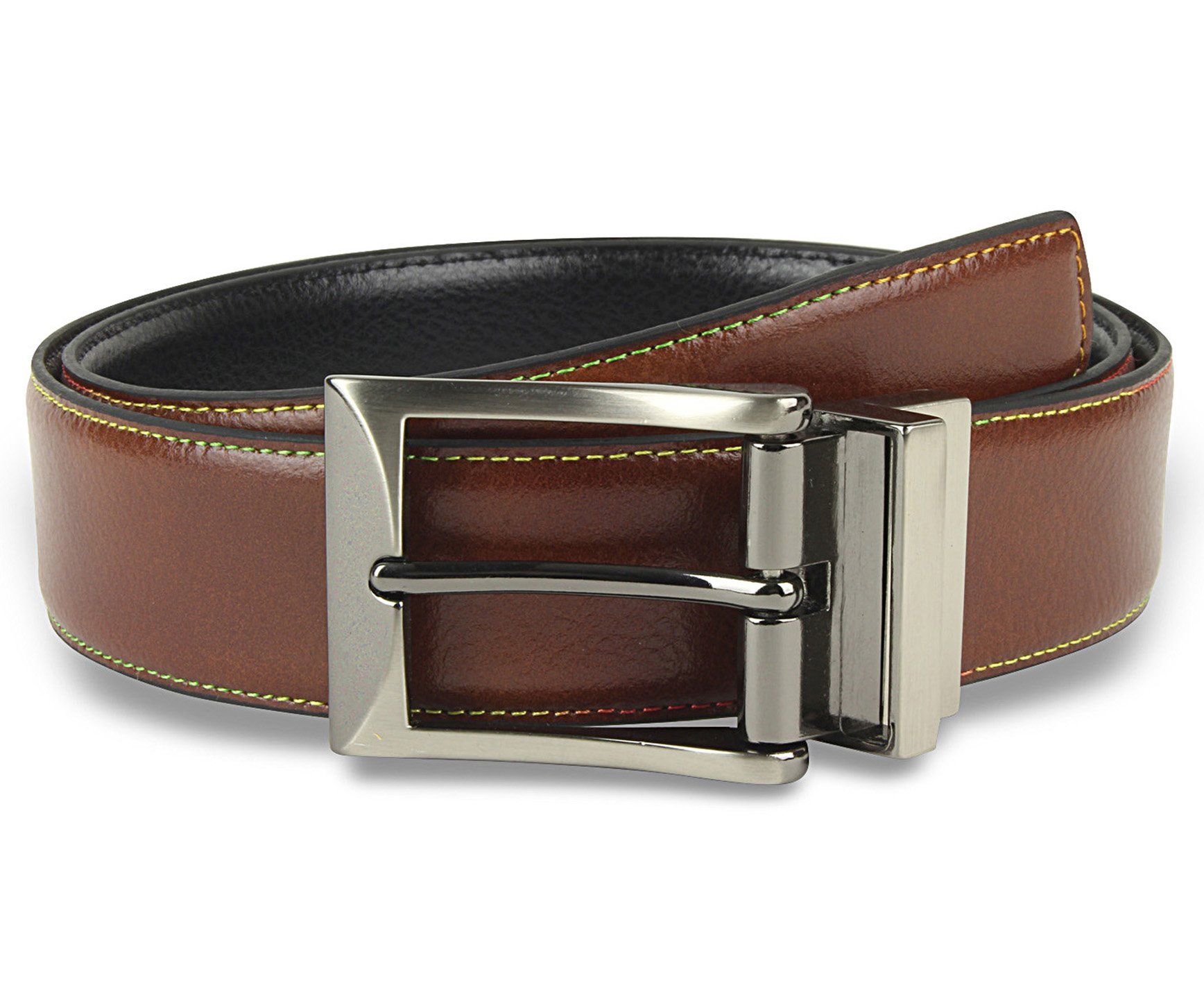 TALLIA Men s Reversible Brown W Color Stitch Solid Black Leather Dress Belt Boytique