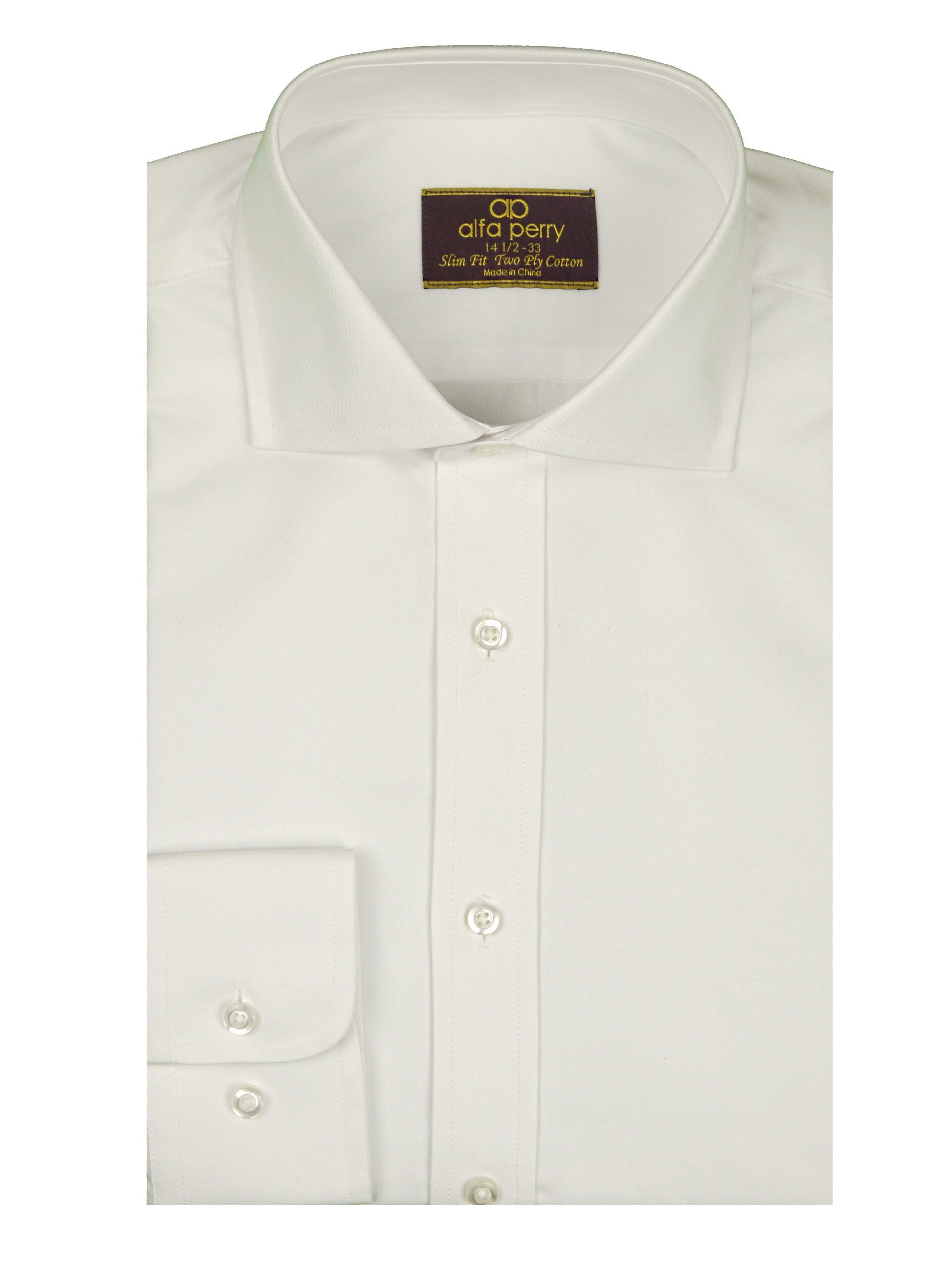 ALFA PERRY Mens Slim Fit French Cuff Textured White Dress Shirt 2Ply
