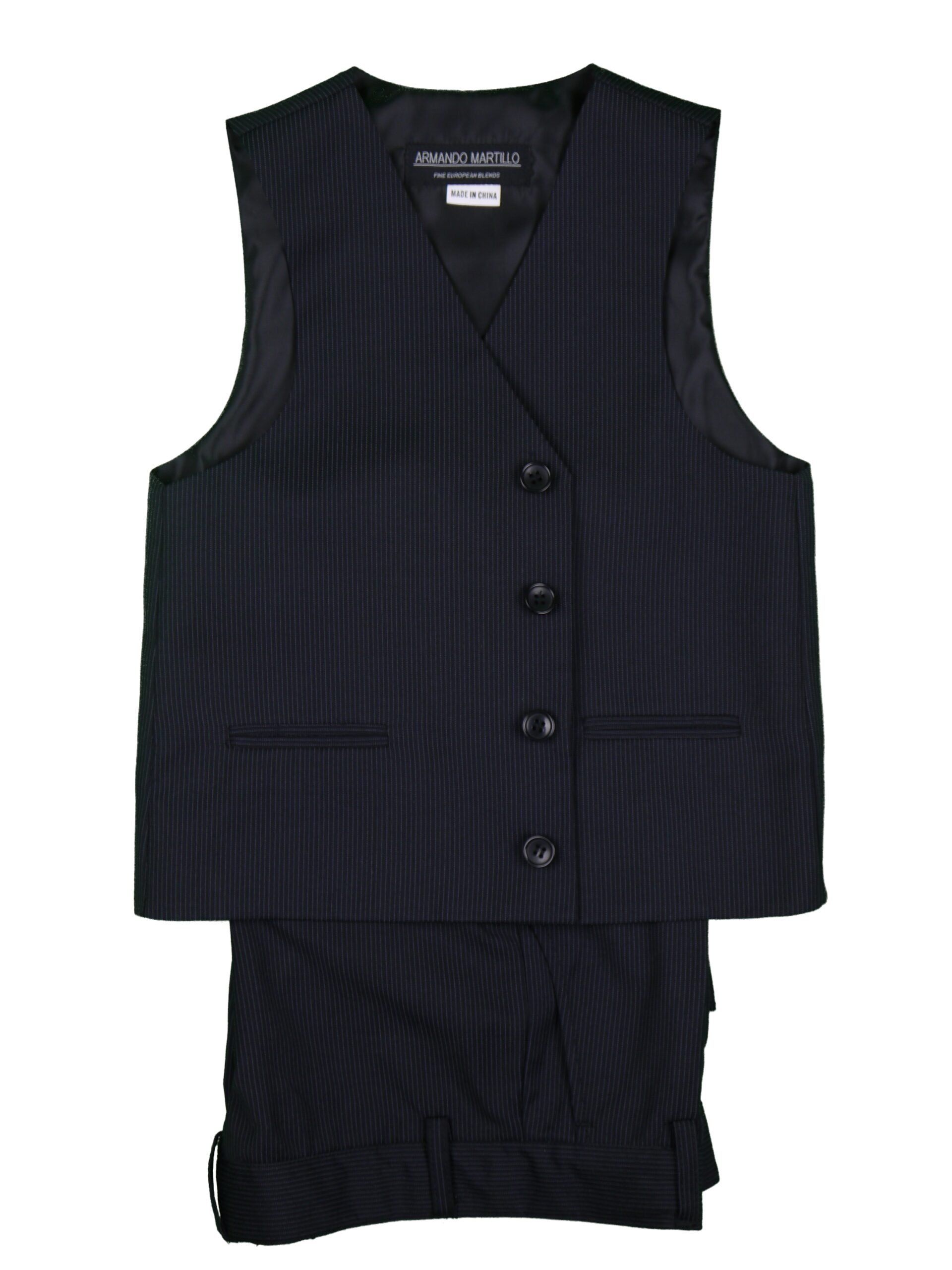 ARMANDO MARTILLO Boys Classic Fit Navy Fine Pinstripe Suit Vest With Pants Boytique
