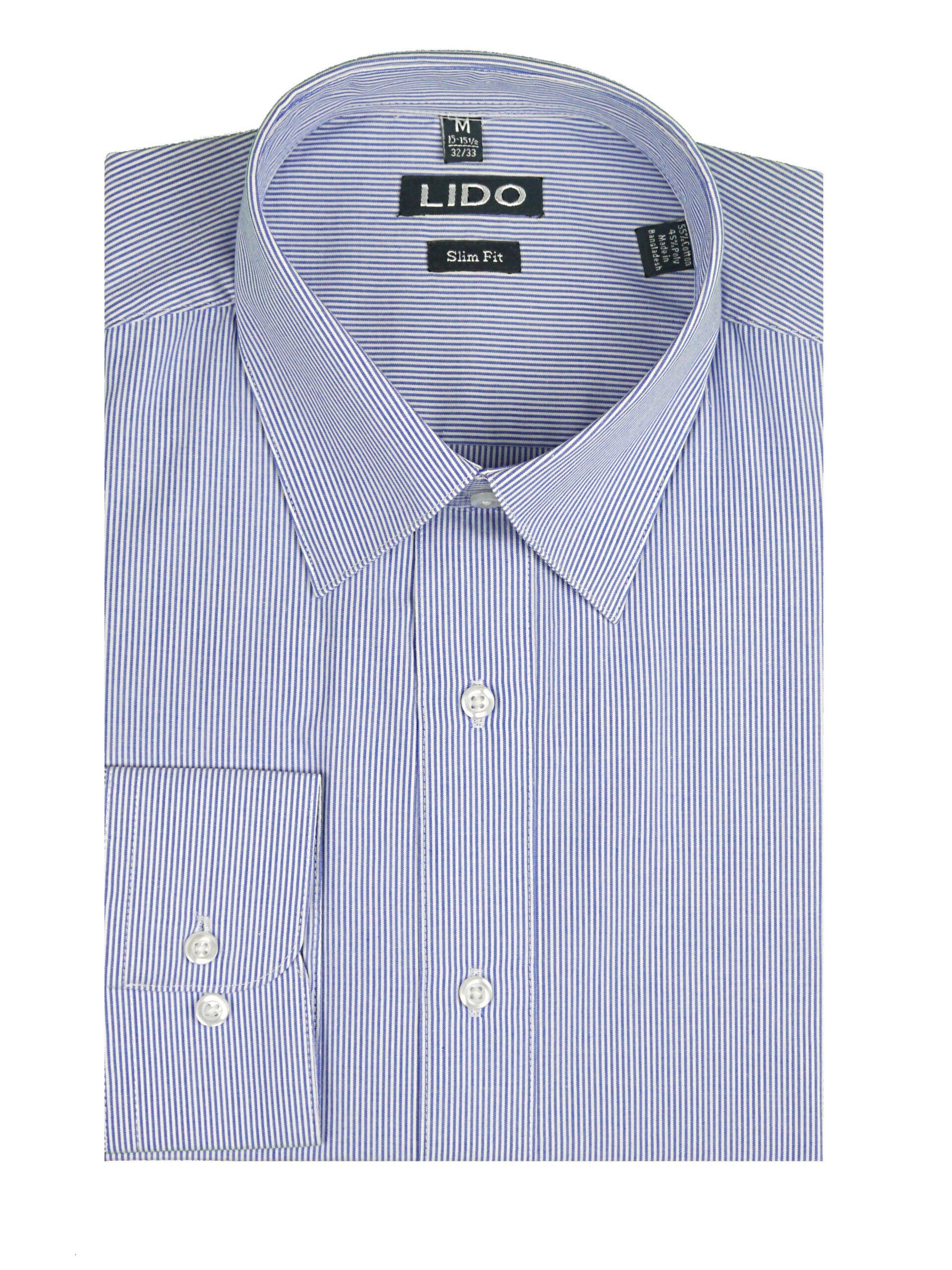 LIDO Mens Slim Fit Long Sleeve Wrinkle Free Blue Pinstripe Dress Shirt Boytique