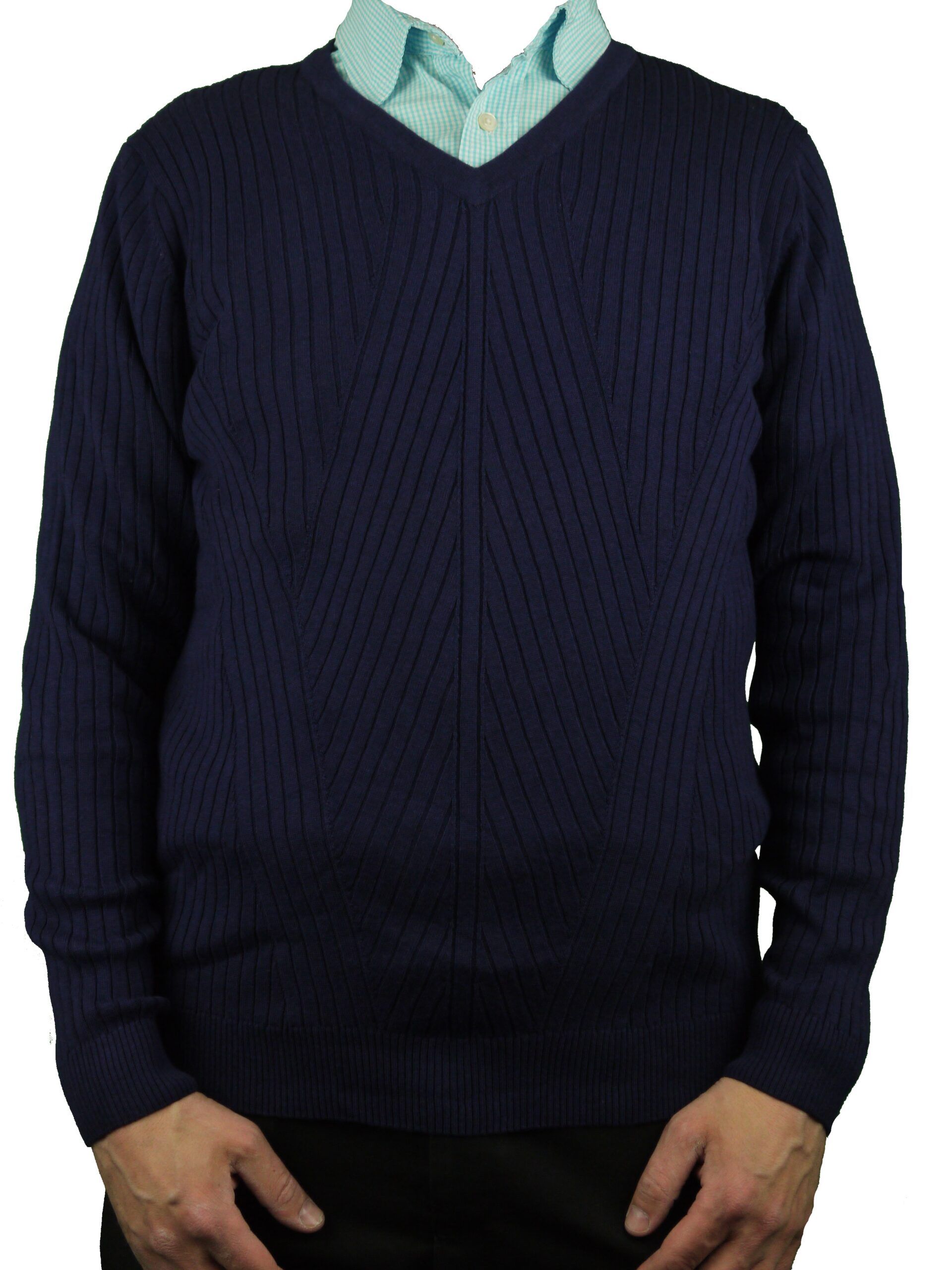 PERRY ELLIS Mens Navy V-Neck Sweater - Boytique