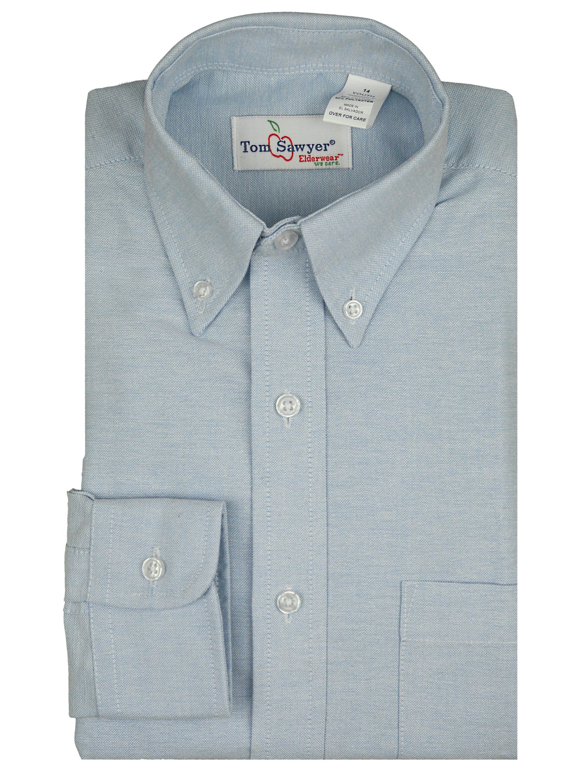 TOM SAWYER Boys Light Blue Button Down Cotton Blend Long Sleeve