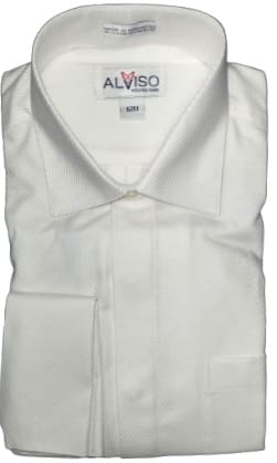 ALVISO BOYS HUSKY FIT FRENCH CUFF COTTON BLEND WHITE ON WHITE DRESS SHIRT Boytique