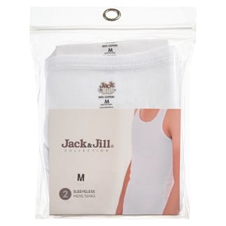 JACK & JILL Mens Undershirts Sleeveless 100% Cotton - Tank Top 2-Pack - 915