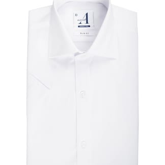 ALVISO Boys Slim Fit Short Sleeve Cotton Mix WrinkleFree Solid White Dress Shirt