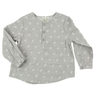 ALFA PERRY Boys 100% Cotton Classic Fit Mandarinn Collar Gray Print Dress Shirt