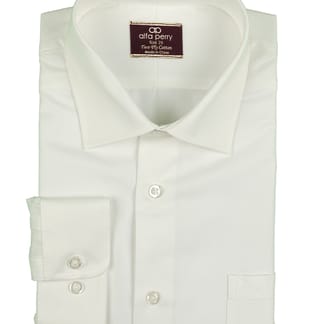 ALFA PERRY Boys Slim Husky Long Sleeve Cotton Solid Twill White Dress Shirt Boytique